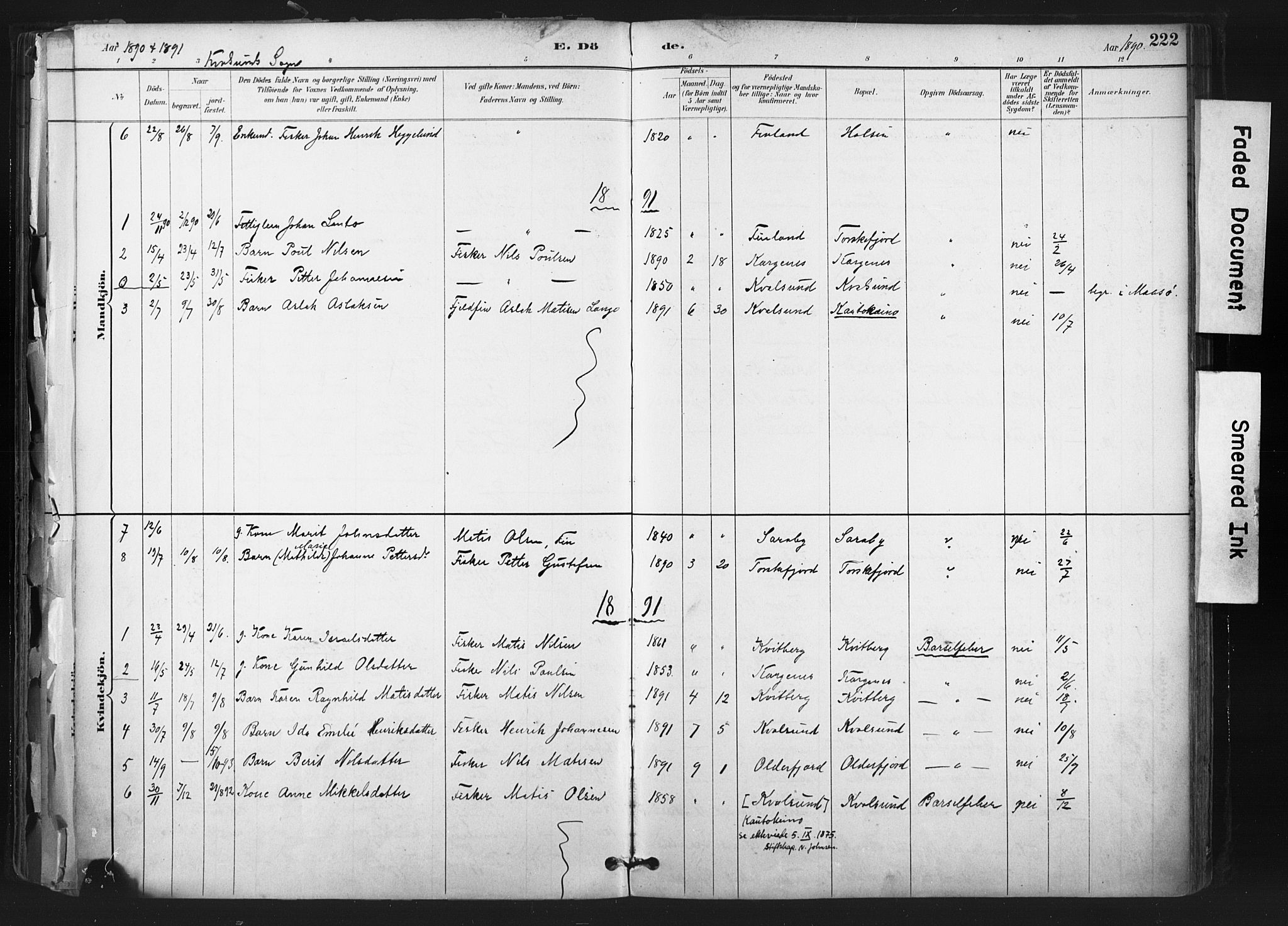 Hammerfest sokneprestkontor, SATØ/S-1347: Parish register (official) no. 11 /2, 1885-1897, p. 222