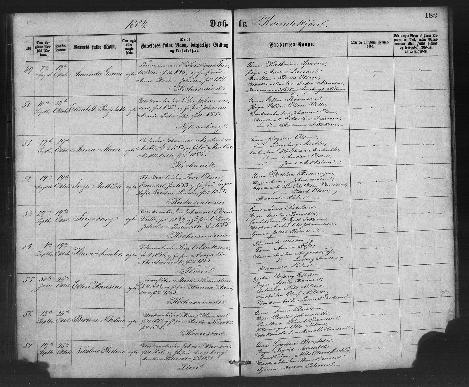 St. Jørgens hospital og Årstad sokneprestembete, AV/SAB-A-99934: Parish register (copy) no. A 4, 1873-1885, p. 182