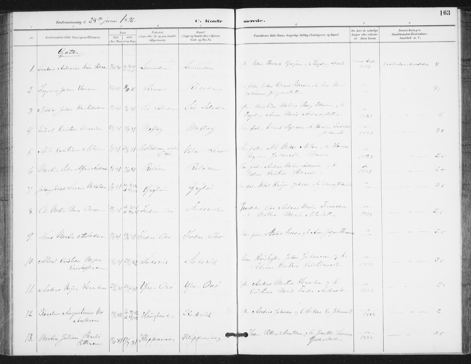 Ministerialprotokoller, klokkerbøker og fødselsregistre - Nordland, SAT/A-1459/839/L0573: Parish register (copy) no. 839C03, 1892-1917, p. 163