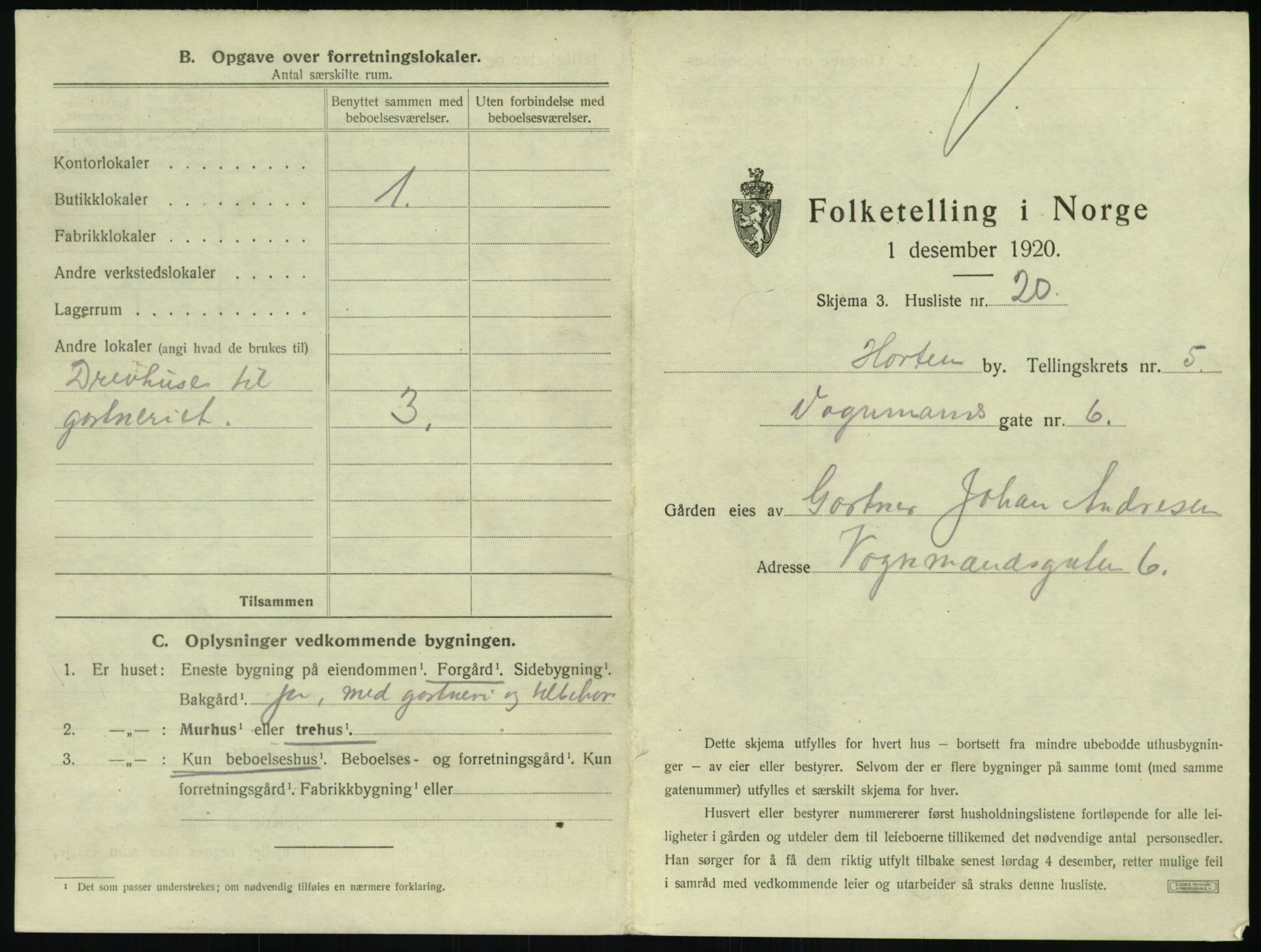SAKO, 1920 census for Horten, 1920, p. 1577