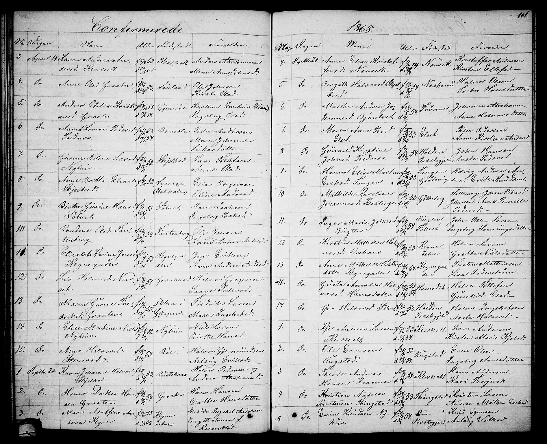 Solum kirkebøker, SAKO/A-306/G/Ga/L0004: Parish register (copy) no. I 4, 1859-1876, p. 161