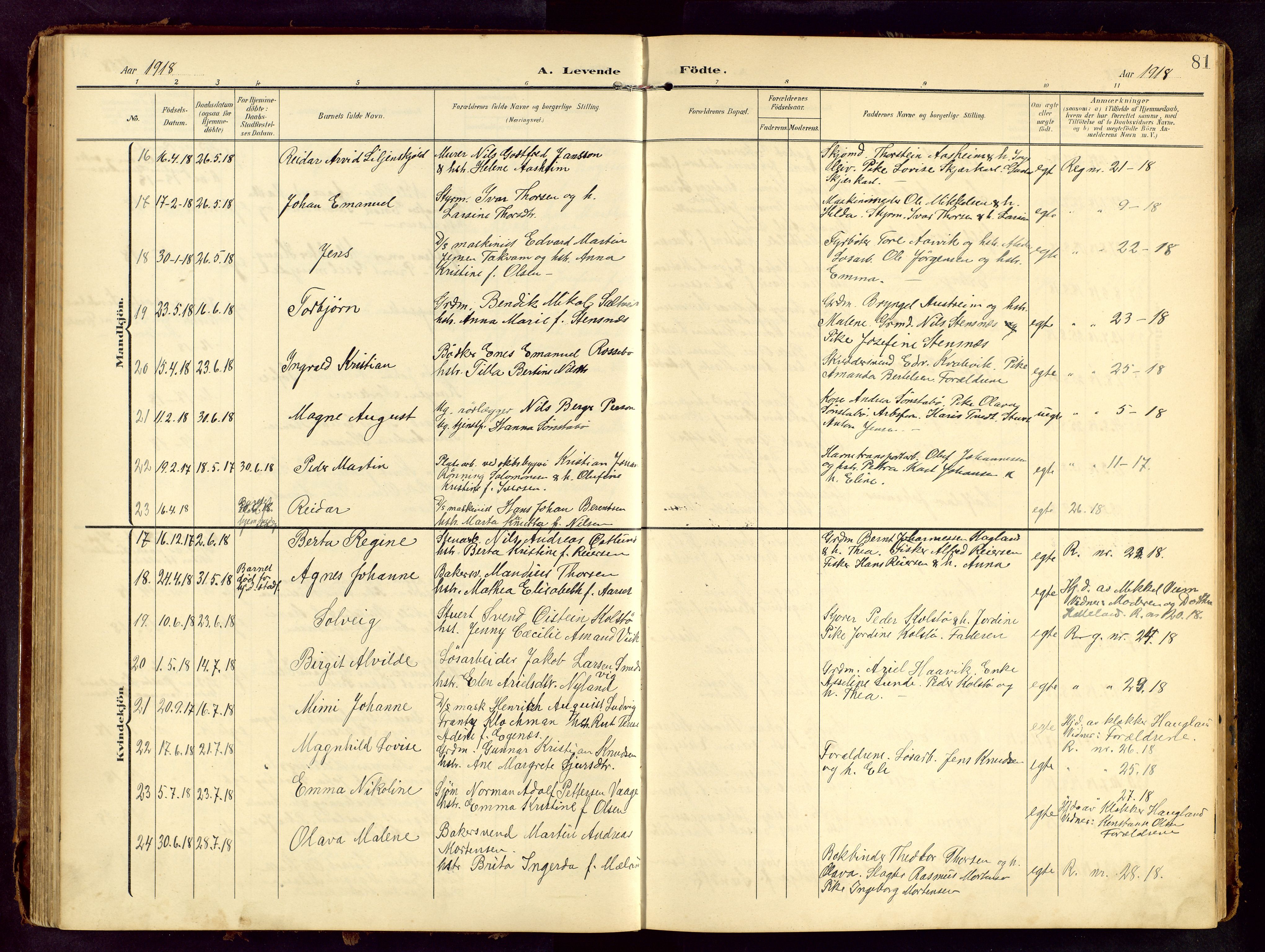 Haugesund sokneprestkontor, AV/SAST-A -101863/H/Ha/Hab/L0006: Parish register (copy) no. B 6, 1906-1944, p. 81