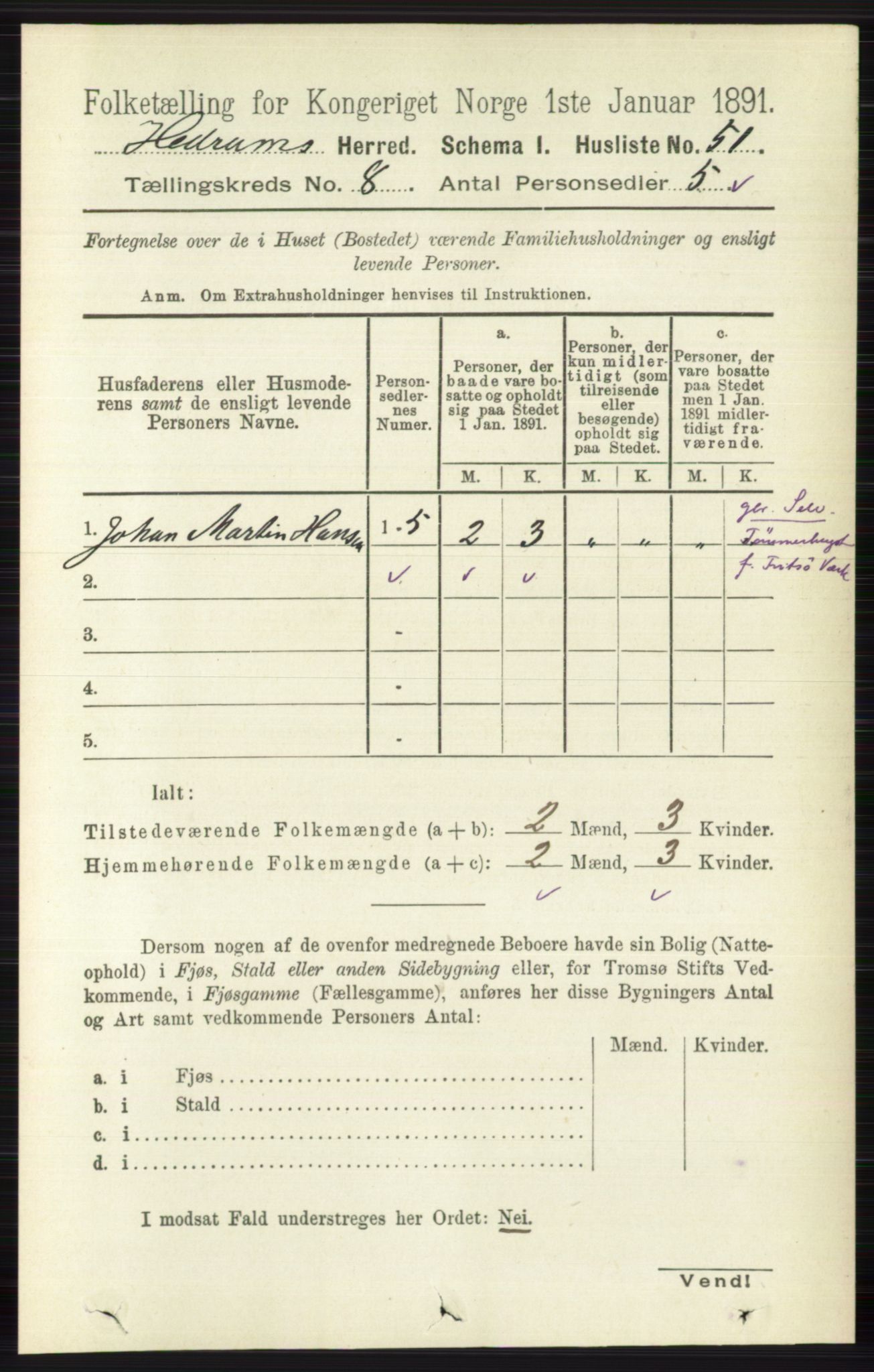 RA, 1891 census for 0727 Hedrum, 1891, p. 3459