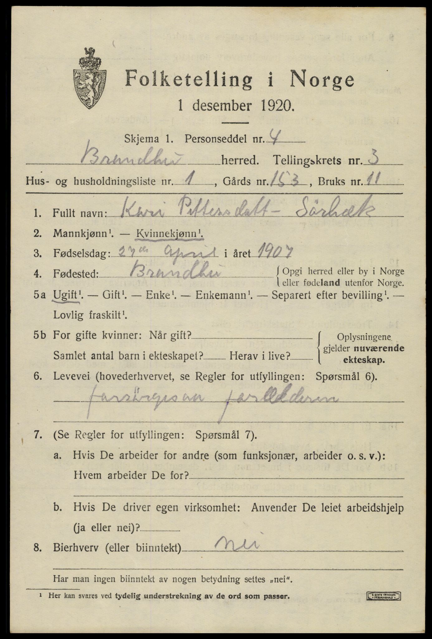 SAH, 1920 census for Brandbu, 1920, p. 8023