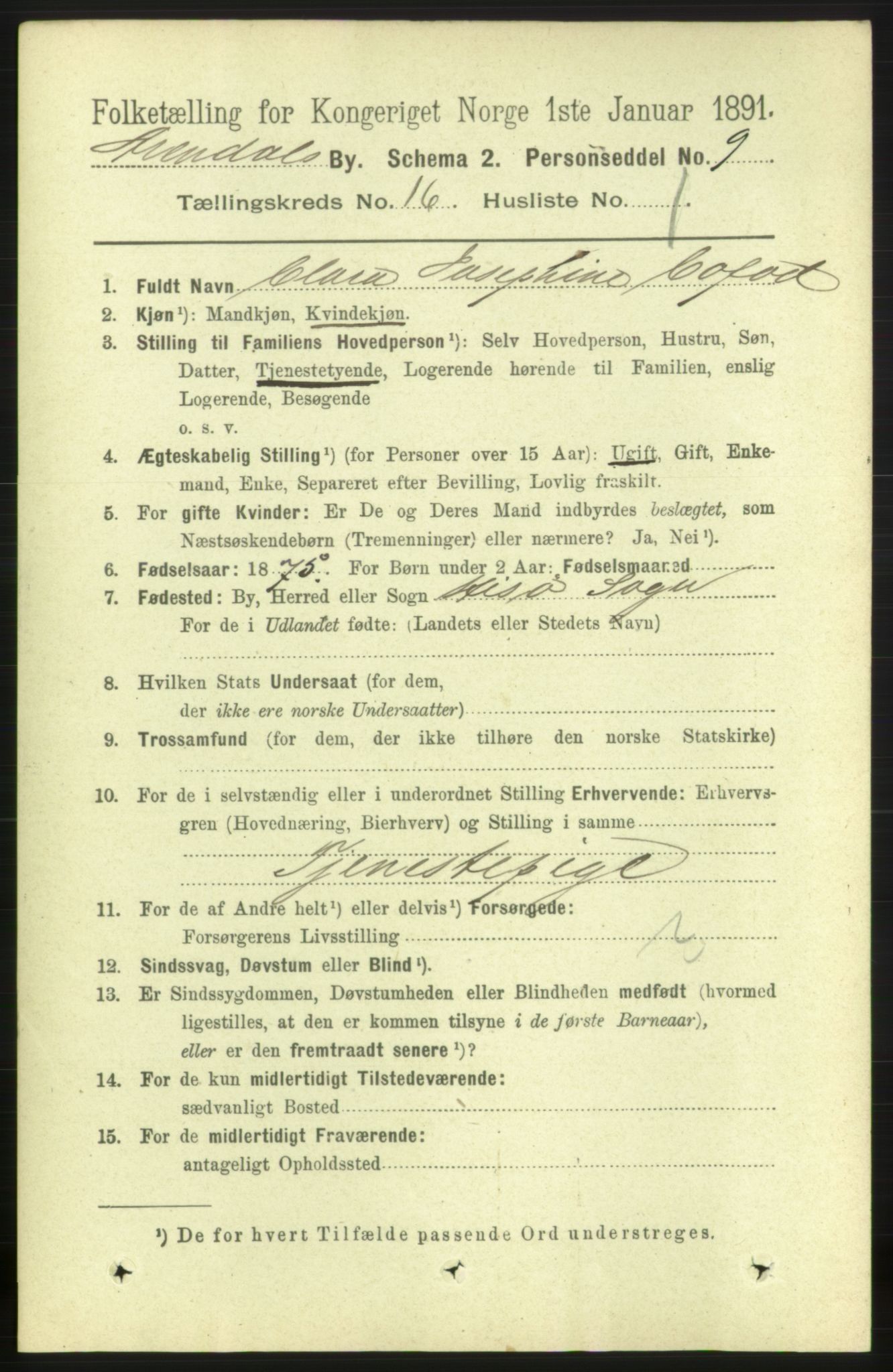 RA, 1891 census for 0903 Arendal, 1891, p. 5368