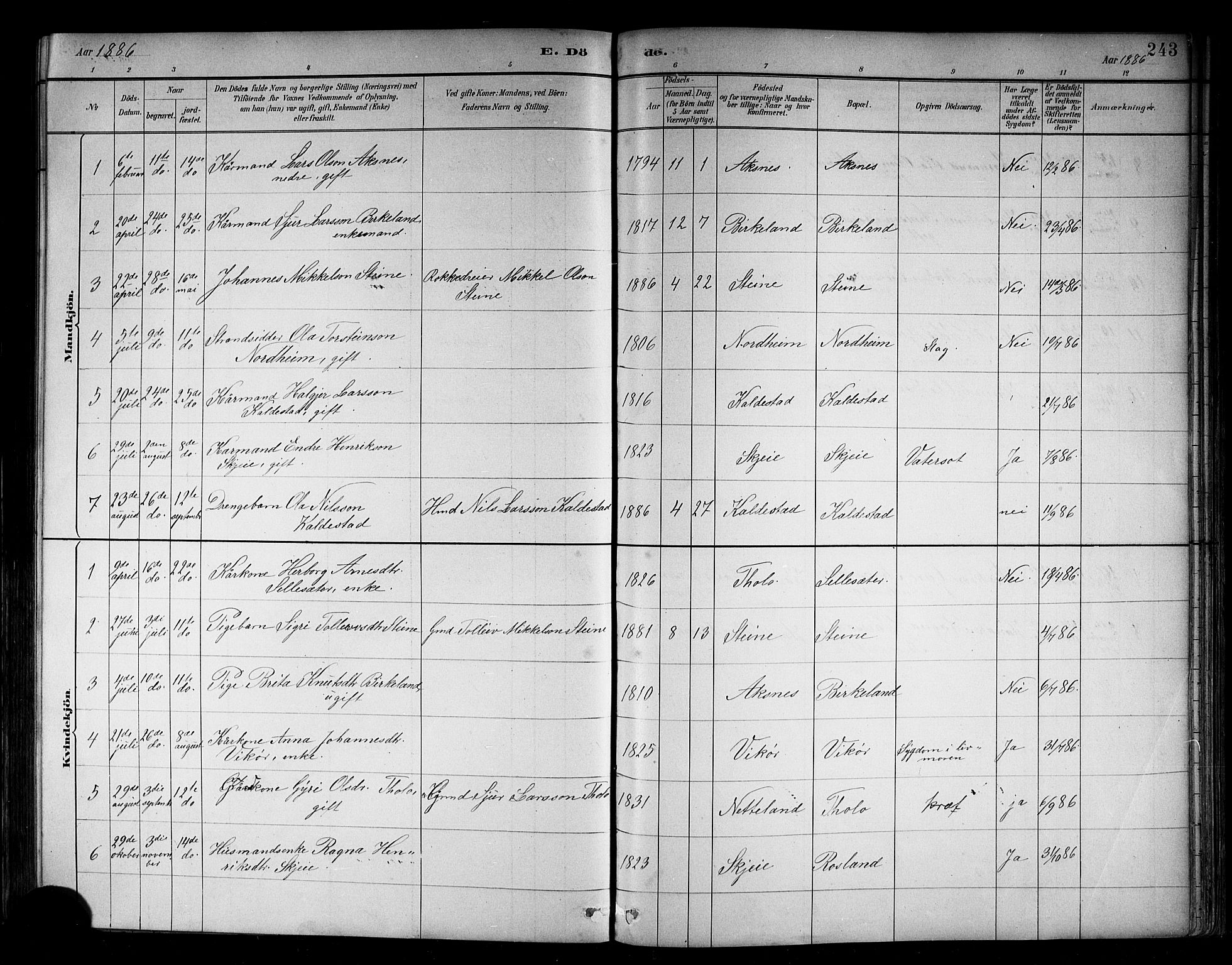 Kvam sokneprestembete, SAB/A-76201/H/Hab: Parish register (copy) no. B 3, 1884-1916, p. 243