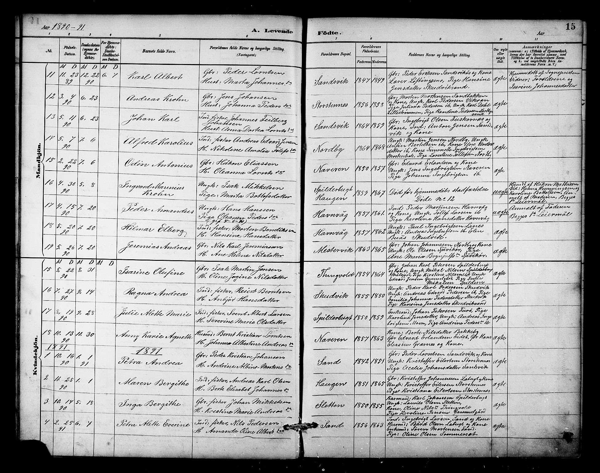 Balsfjord sokneprestembete, AV/SATØ-S-1303/G/Gab/L0003klokker: Parish register (copy) no. 3, 1887-1909, p. 15