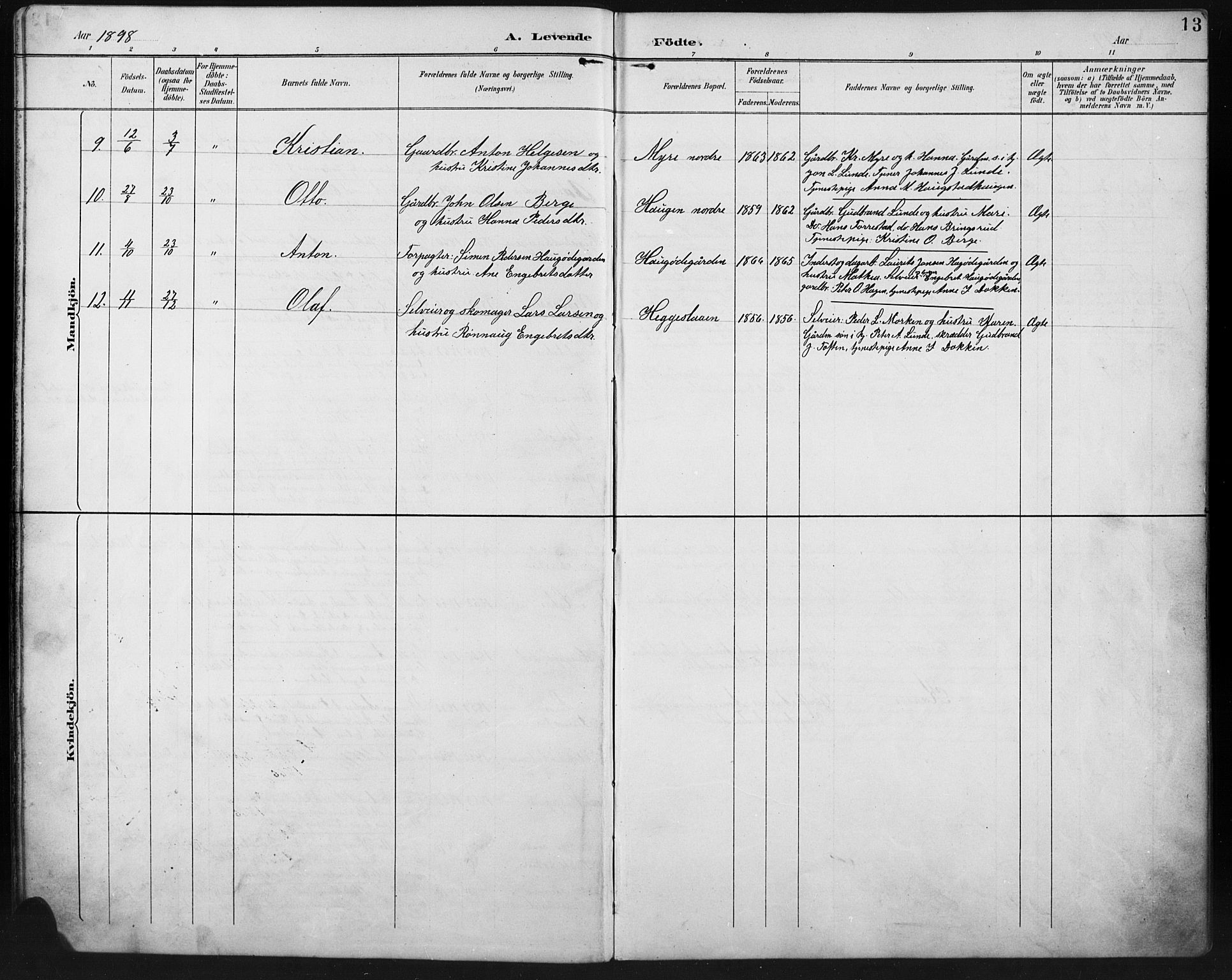 Ringebu prestekontor, SAH/PREST-082/H/Ha/Hab/L0008: Parish register (copy) no. 8, 1890-1922, p. 13