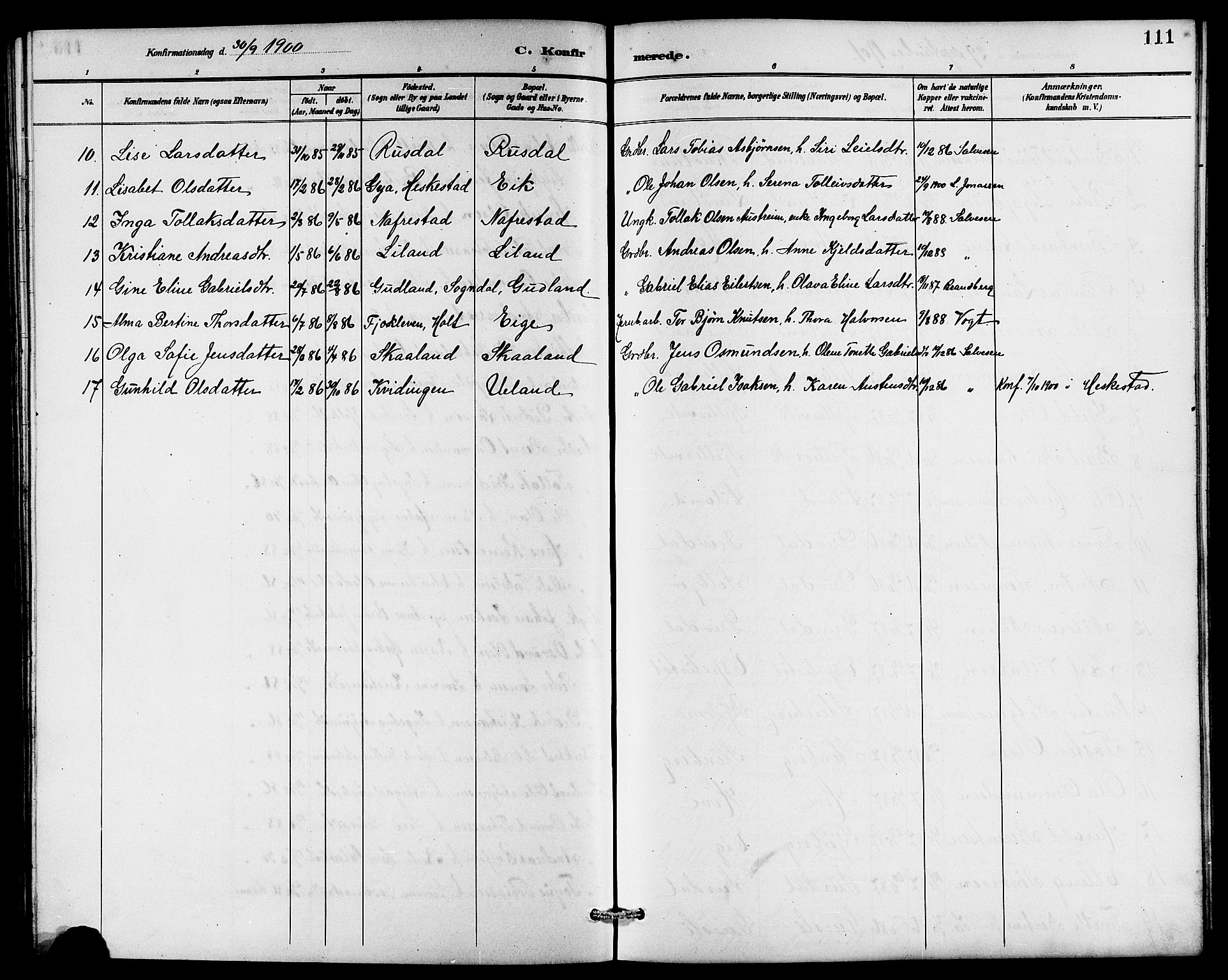 Lund sokneprestkontor, AV/SAST-A-101809/S07/L0006: Parish register (copy) no. B 6, 1885-1901, p. 111