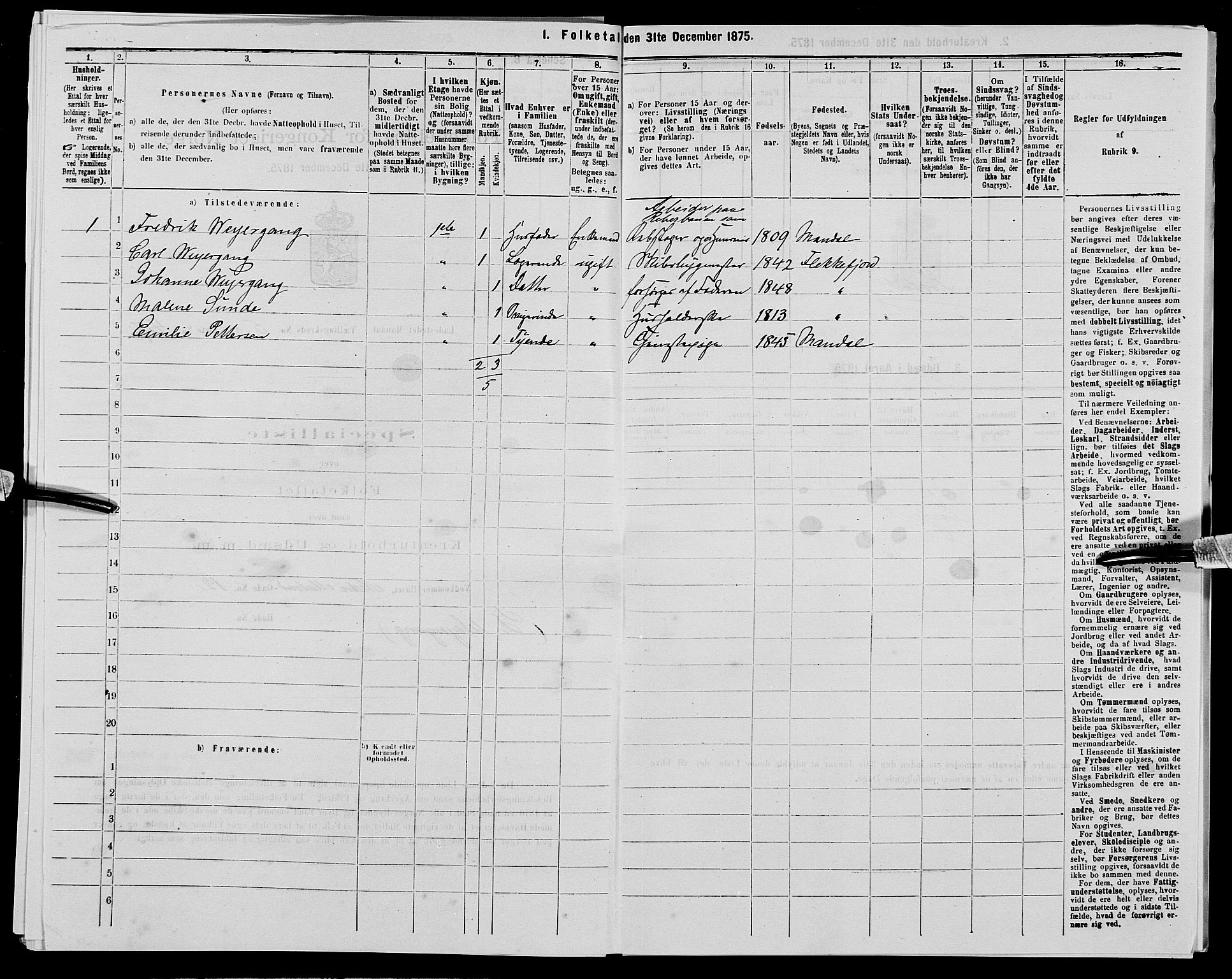 SAK, 1875 census for 1002B Mandal/Mandal, 1875, p. 876