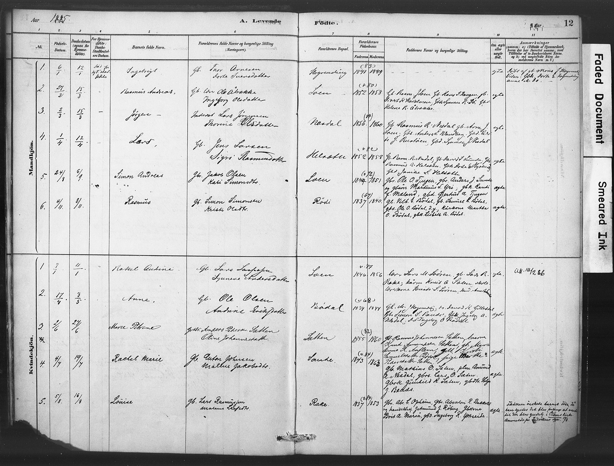 Stryn Sokneprestembete, AV/SAB-A-82501: Parish register (official) no. C 1, 1878-1907, p. 12