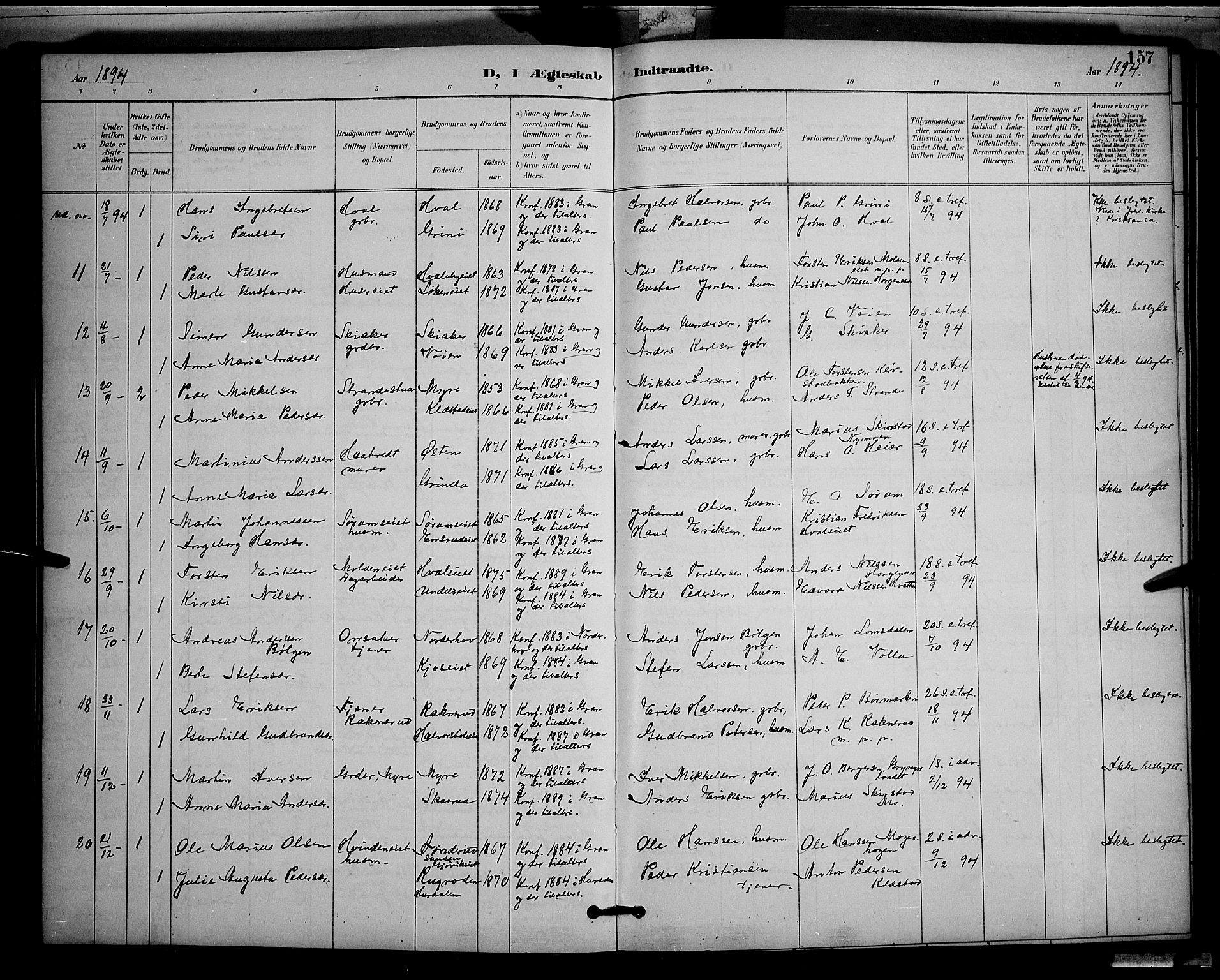 Gran prestekontor, AV/SAH-PREST-112/H/Ha/Hab/L0005: Parish register (copy) no. 5, 1892-1900, p. 157