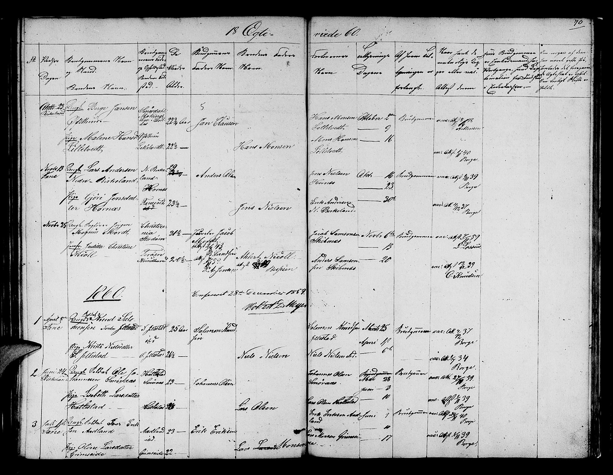Fana Sokneprestembete, SAB/A-75101/H/Hab/Habb/L0002: Parish register (copy) no. B 2, 1851-1860, p. 70