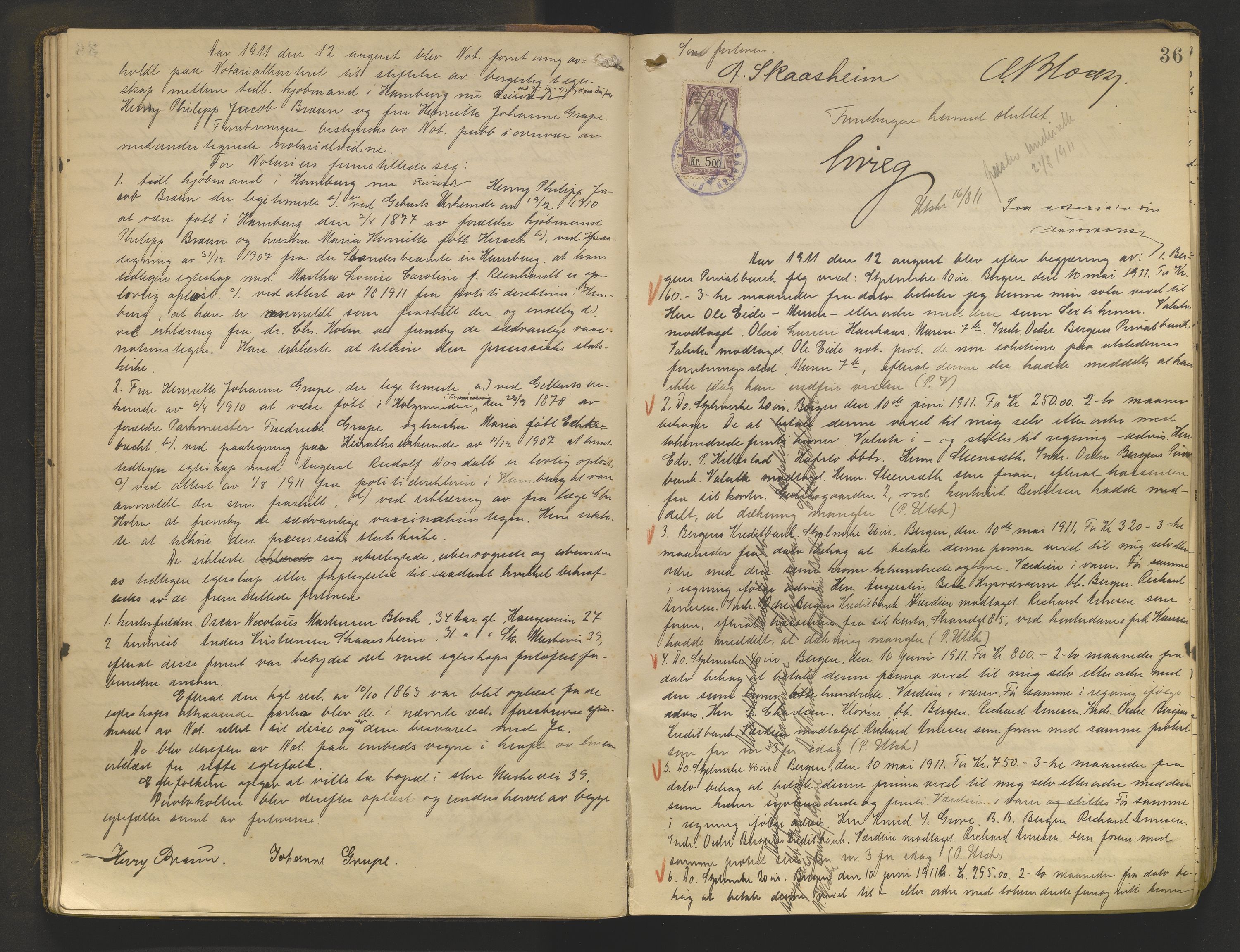 Byfogd og Byskriver i Bergen, AV/SAB-A-3401/10/10A/L0034: Notarialprotokoller, 1911-1912, p. 35b-36a
