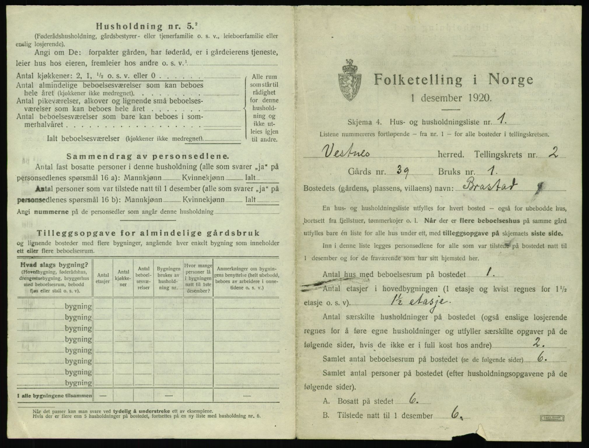 SAT, 1920 census for Vestnes, 1920, p. 163