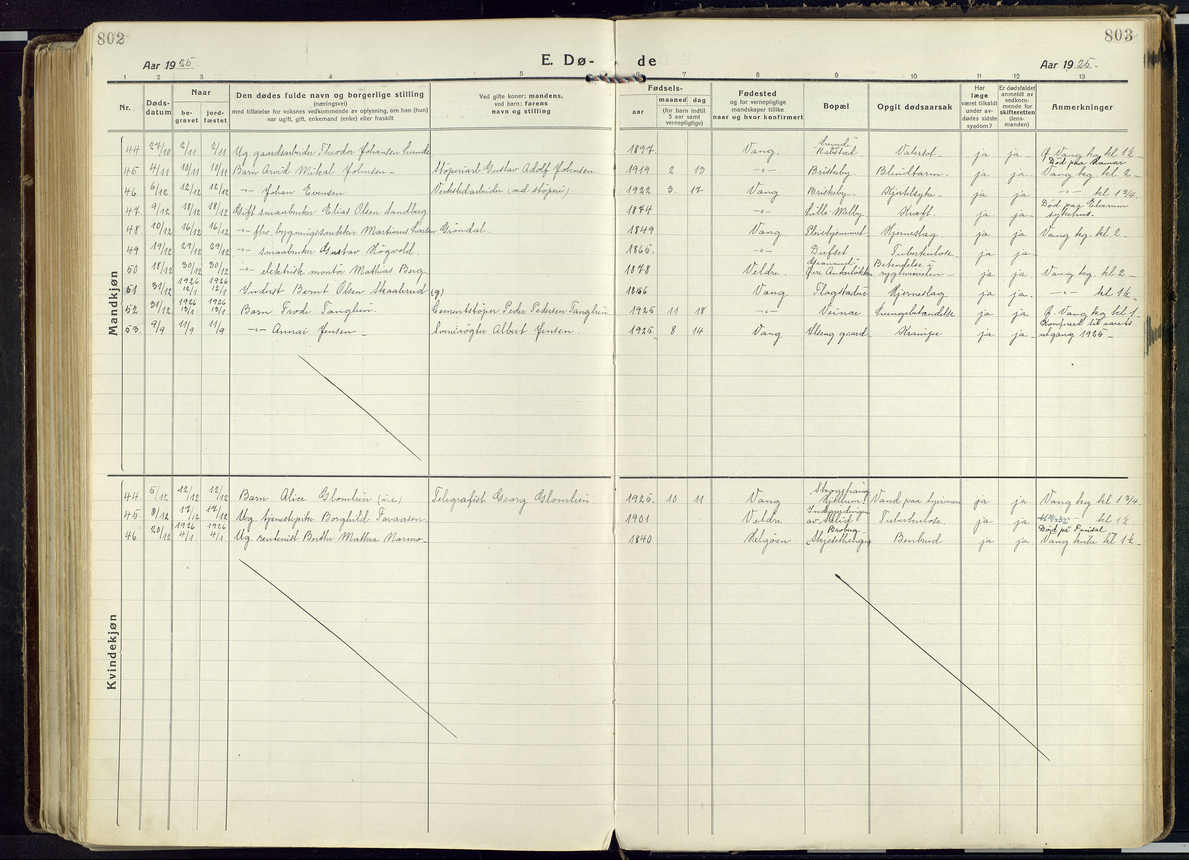 Vang prestekontor, Hedmark, AV/SAH-PREST-008/H/Ha/Haa/L0022: Parish register (official) no. 22, 1918-1944, p. 802-803