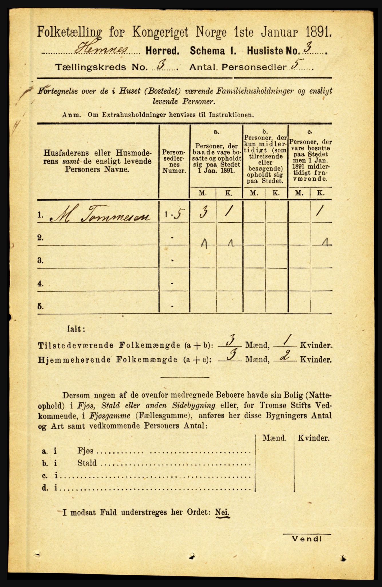 RA, 1891 census for 1832 Hemnes, 1891, p. 1885