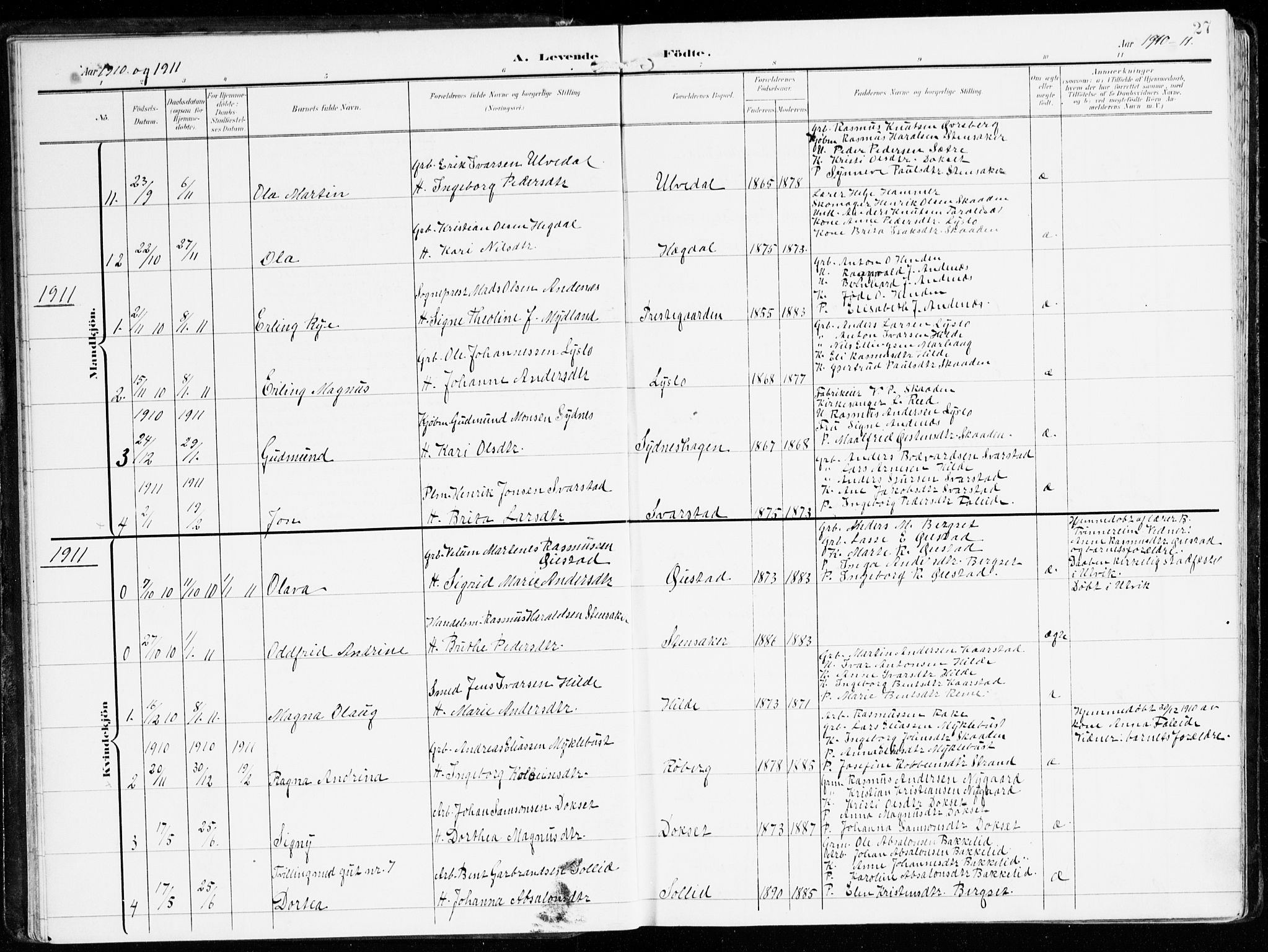 Innvik sokneprestembete, AV/SAB-A-80501: Parish register (official) no. B 2, 1903-1929, p. 27