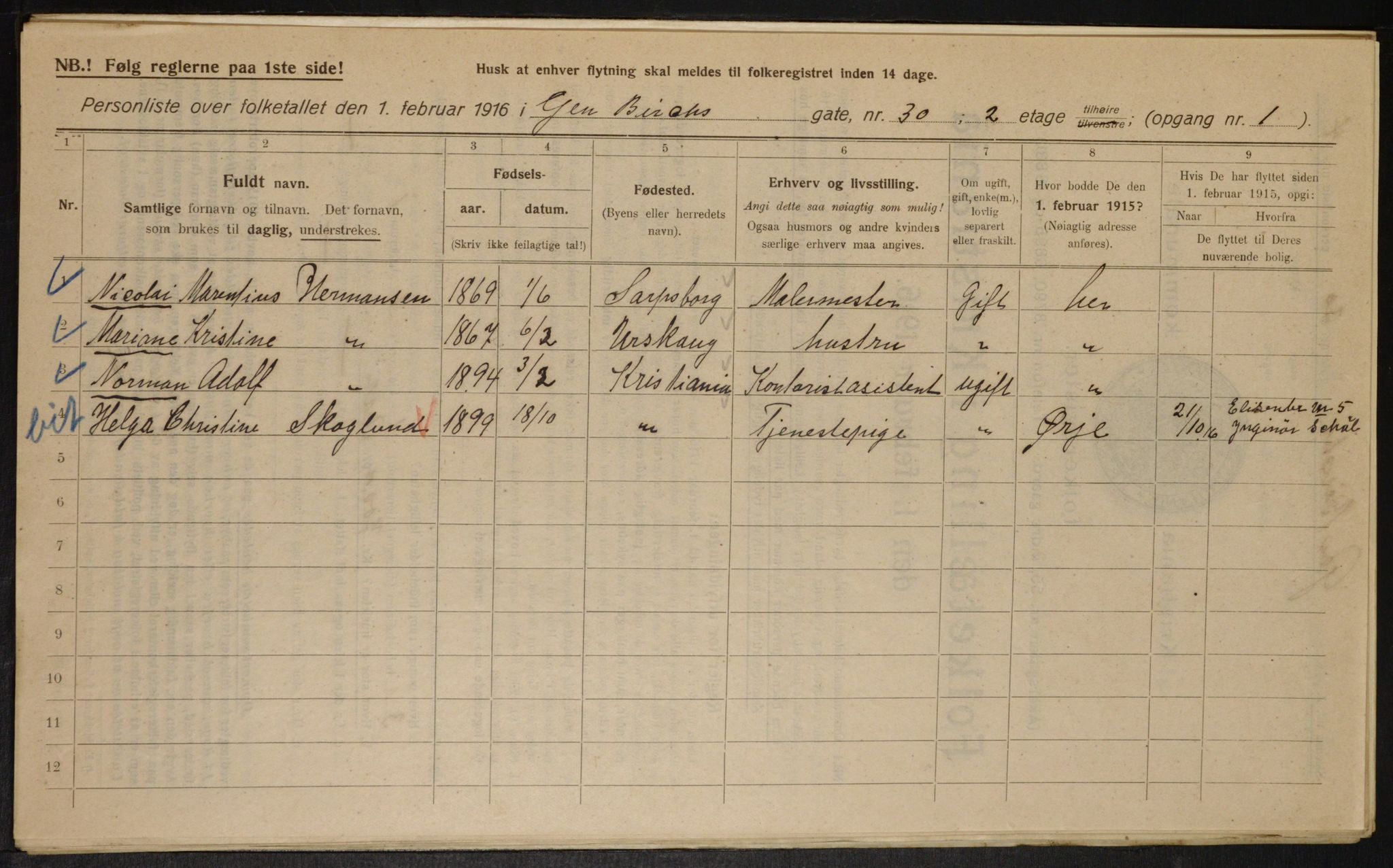 OBA, Municipal Census 1916 for Kristiania, 1916, p. 29670