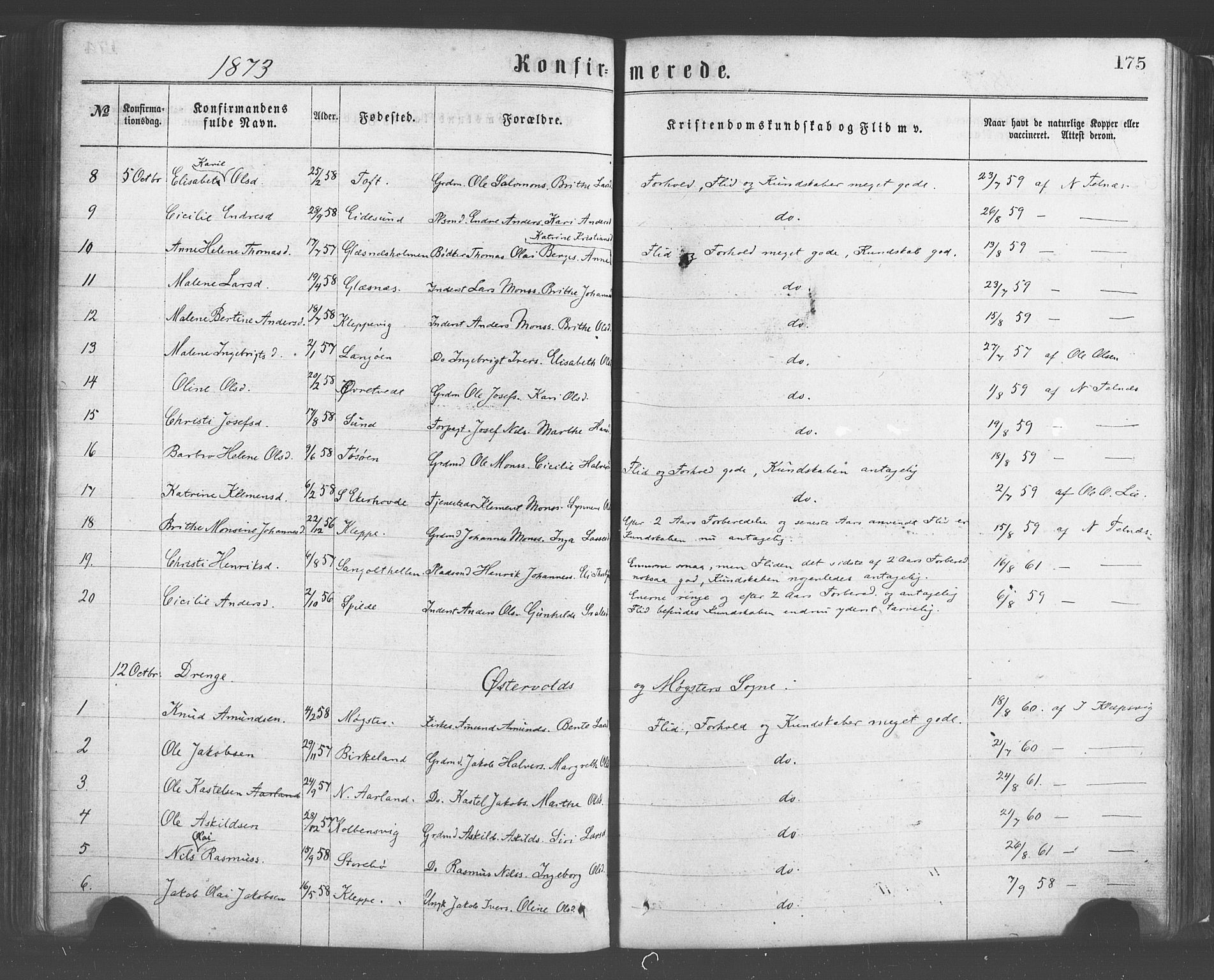 Sund sokneprestembete, AV/SAB-A-99930: Parish register (official) no. A 15, 1867-1881, p. 175