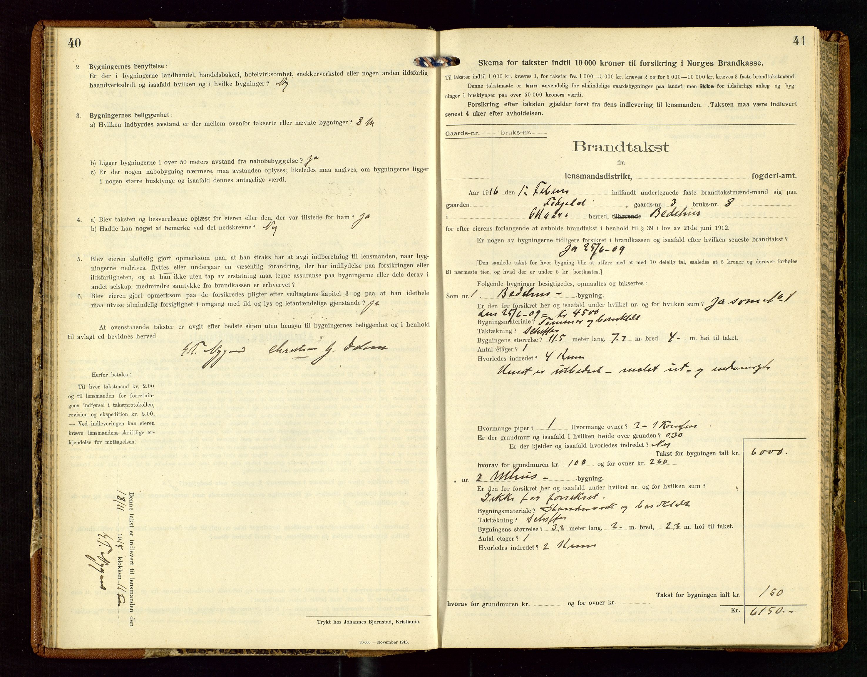 Torvestad lensmannskontor, AV/SAST-A-100307/1/Gob/L0005: "Brandtaxationsprotokol for Torvestad Lensmannsdistrikt", 1915-1928, p. 40-41