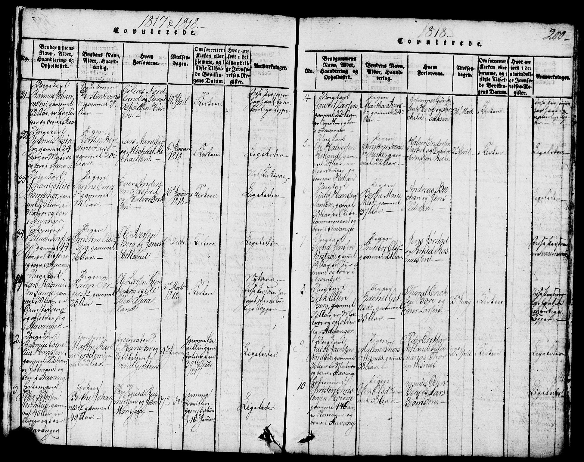 Domkirken sokneprestkontor, SAST/A-101812/001/30/30BB/L0008: Parish register (copy) no. B 8, 1816-1821, p. 200