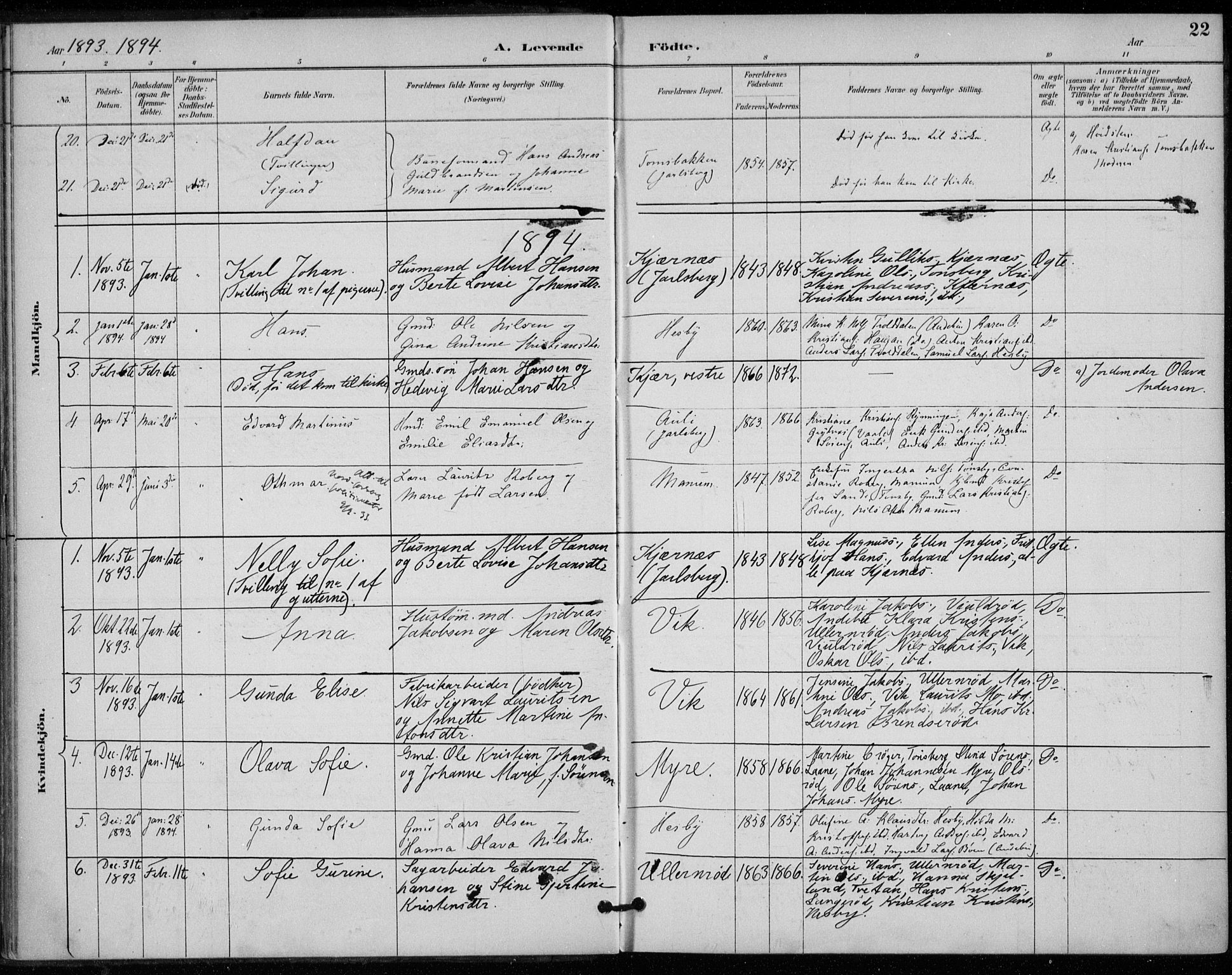 Sem kirkebøker, AV/SAKO-A-5/F/Fa/L0011: Parish register (official) no. I 11, 1888-1904, p. 22