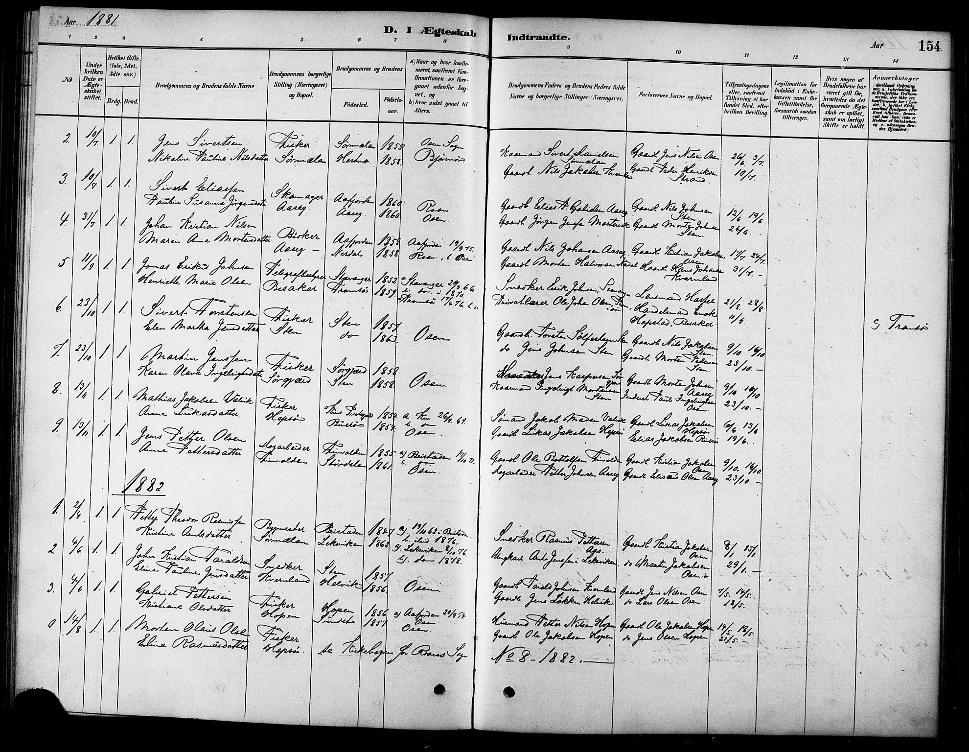 Ministerialprotokoller, klokkerbøker og fødselsregistre - Sør-Trøndelag, SAT/A-1456/658/L0722: Parish register (official) no. 658A01, 1879-1896, p. 154