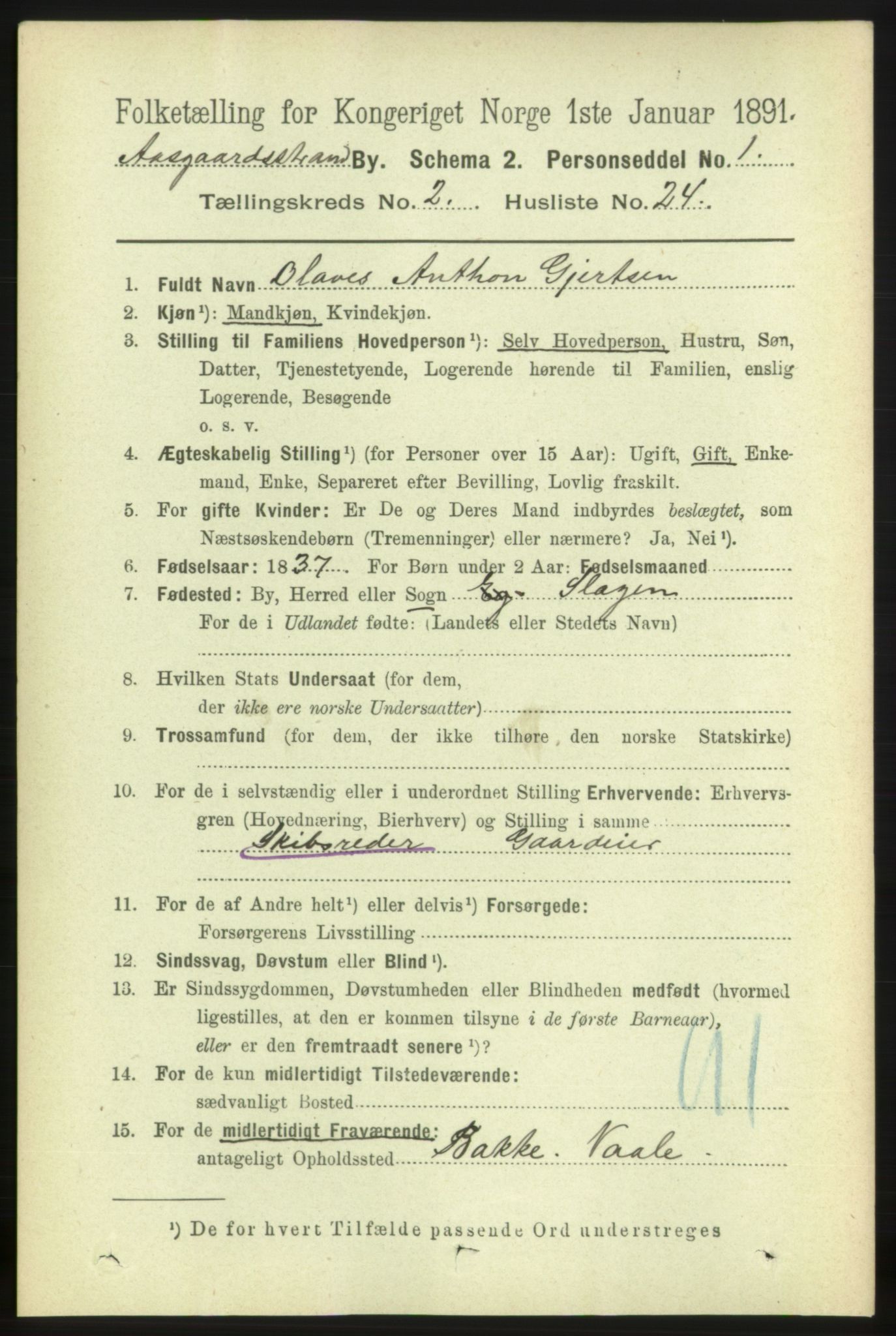 RA, 1891 census for 0704 Åsgårdstrand, 1891, p. 516