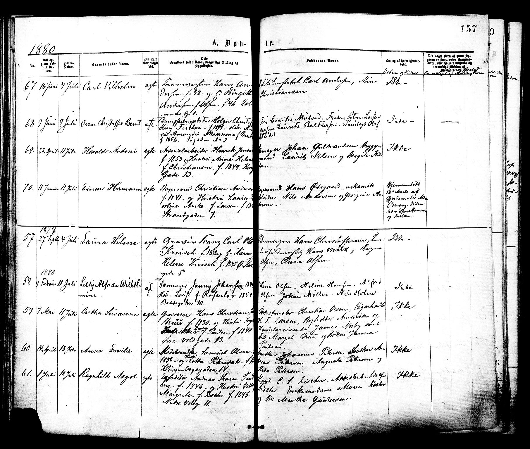 Johannes prestekontor Kirkebøker, SAO/A-10852/F/Fa/L0001: Parish register (official) no. 1, 1875-1881, p. 157