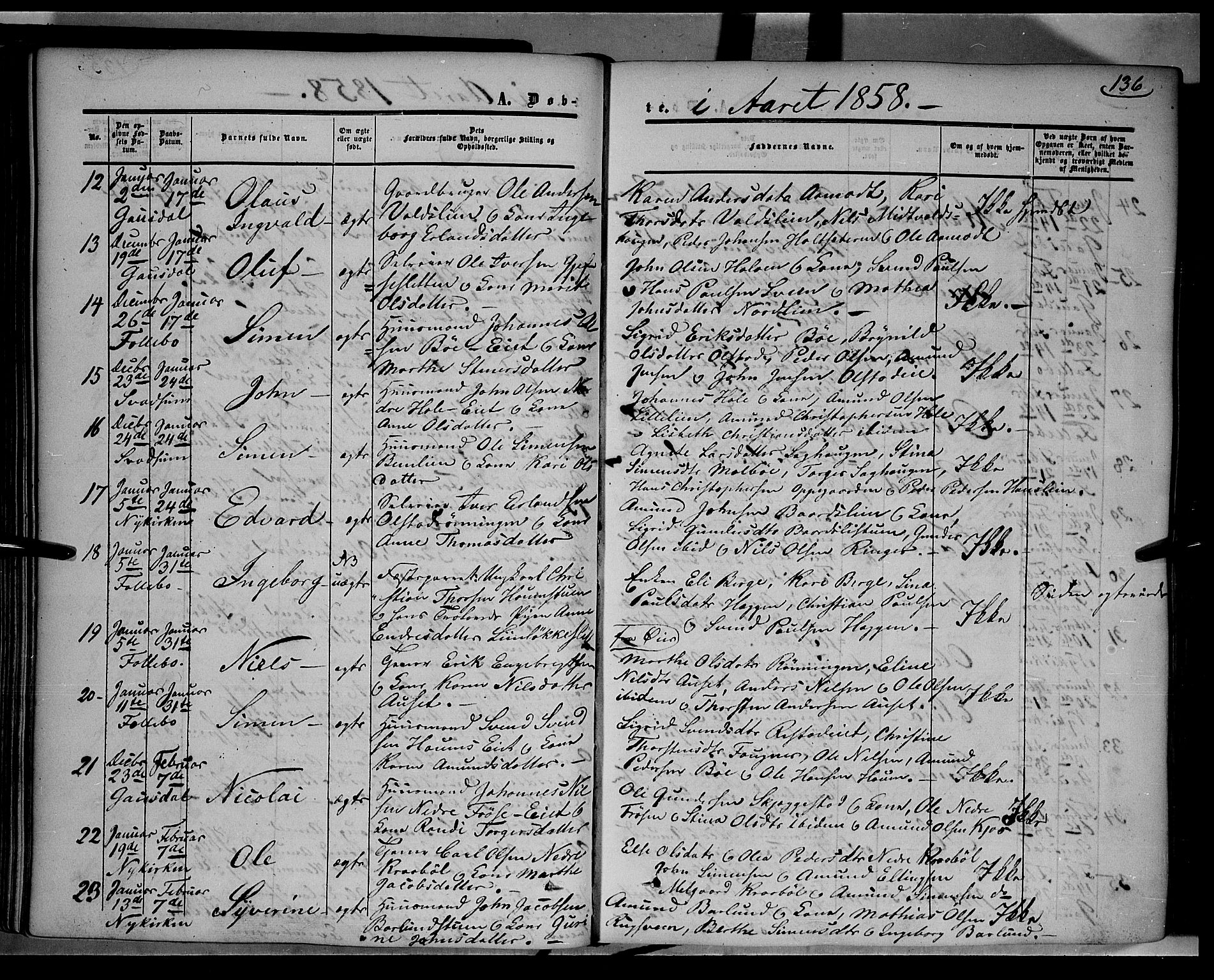 Gausdal prestekontor, SAH/PREST-090/H/Ha/Haa/L0008: Parish register (official) no. 8, 1850-1861, p. 136