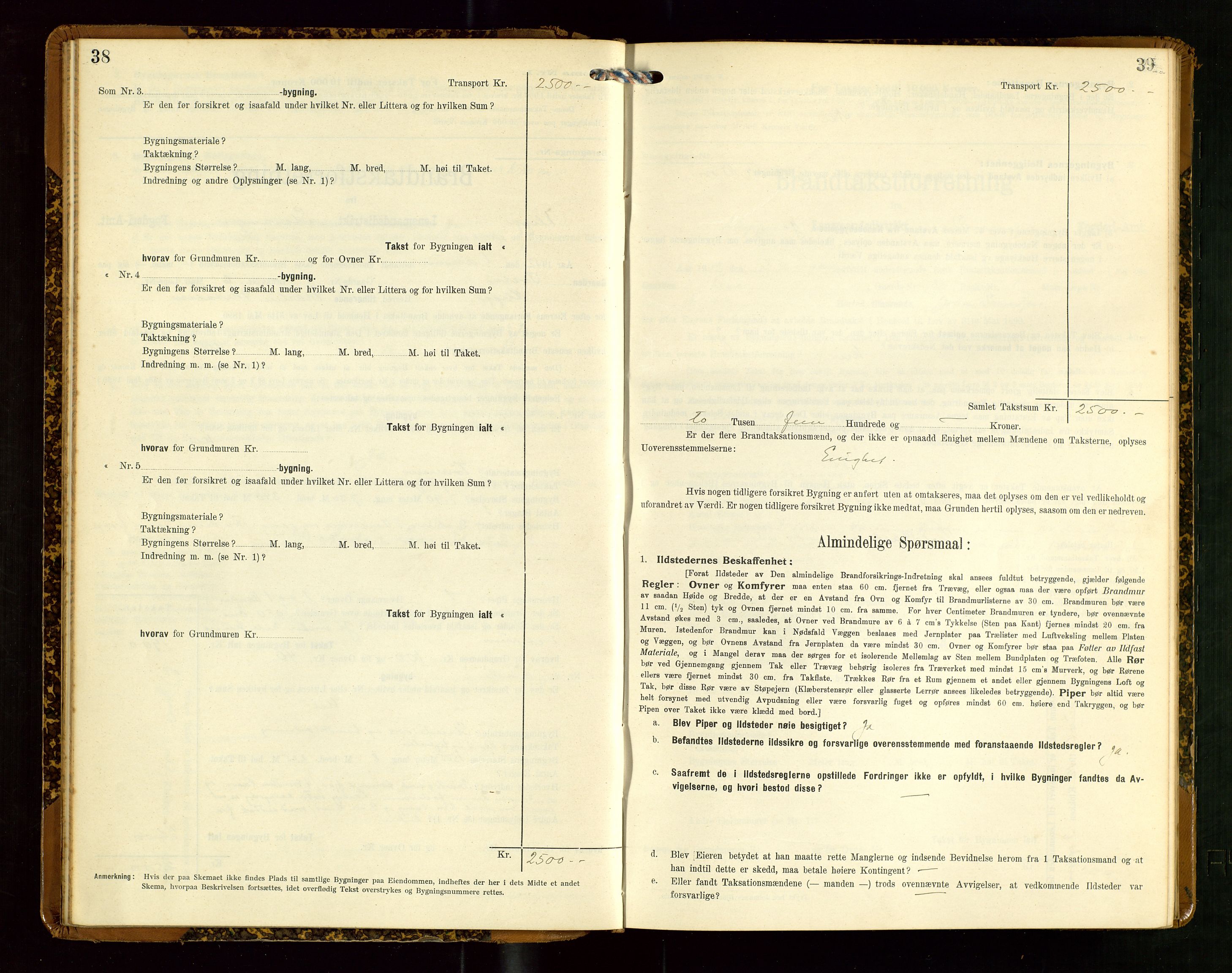 Klepp lensmannskontor, AV/SAST-A-100163/Goc/L0007: "Brandtaxationsprotokol" m/register, 1911-1915, p. 38-39