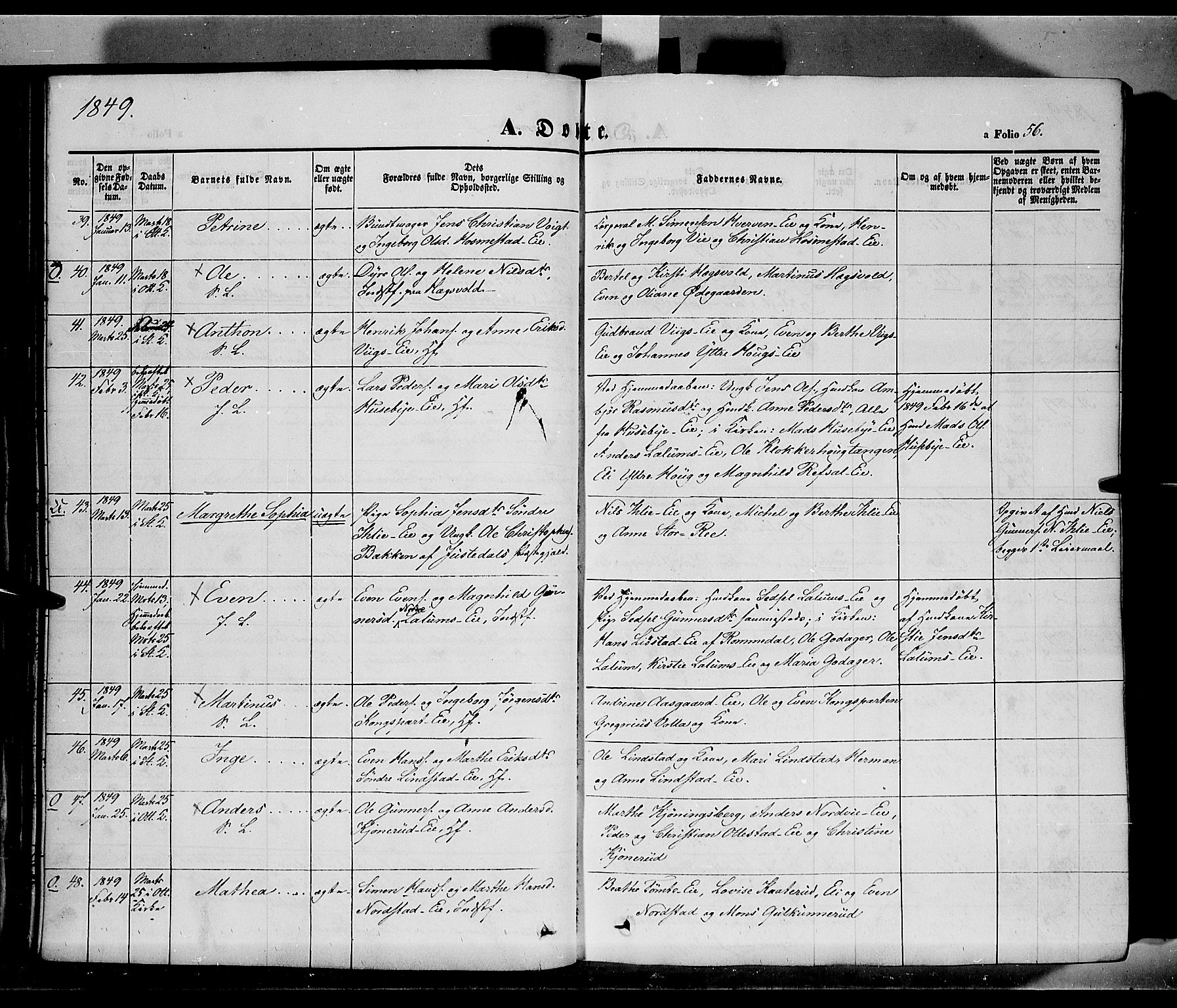 Stange prestekontor, SAH/PREST-002/K/L0011: Parish register (official) no. 11, 1846-1852, p. 56