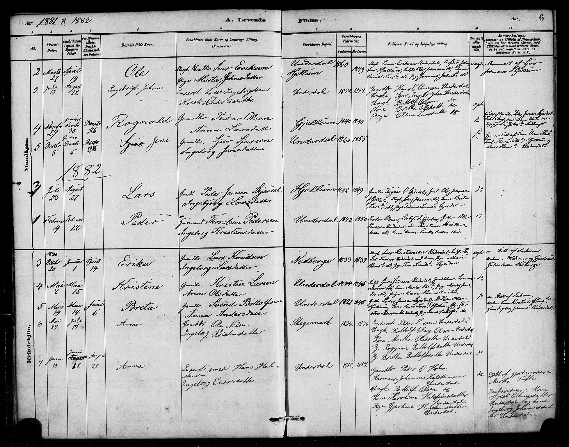 Aurland sokneprestembete, SAB/A-99937/H/Ha/Hae/L0001: Parish register (official) no. E 1, 1880-1907, p. 6