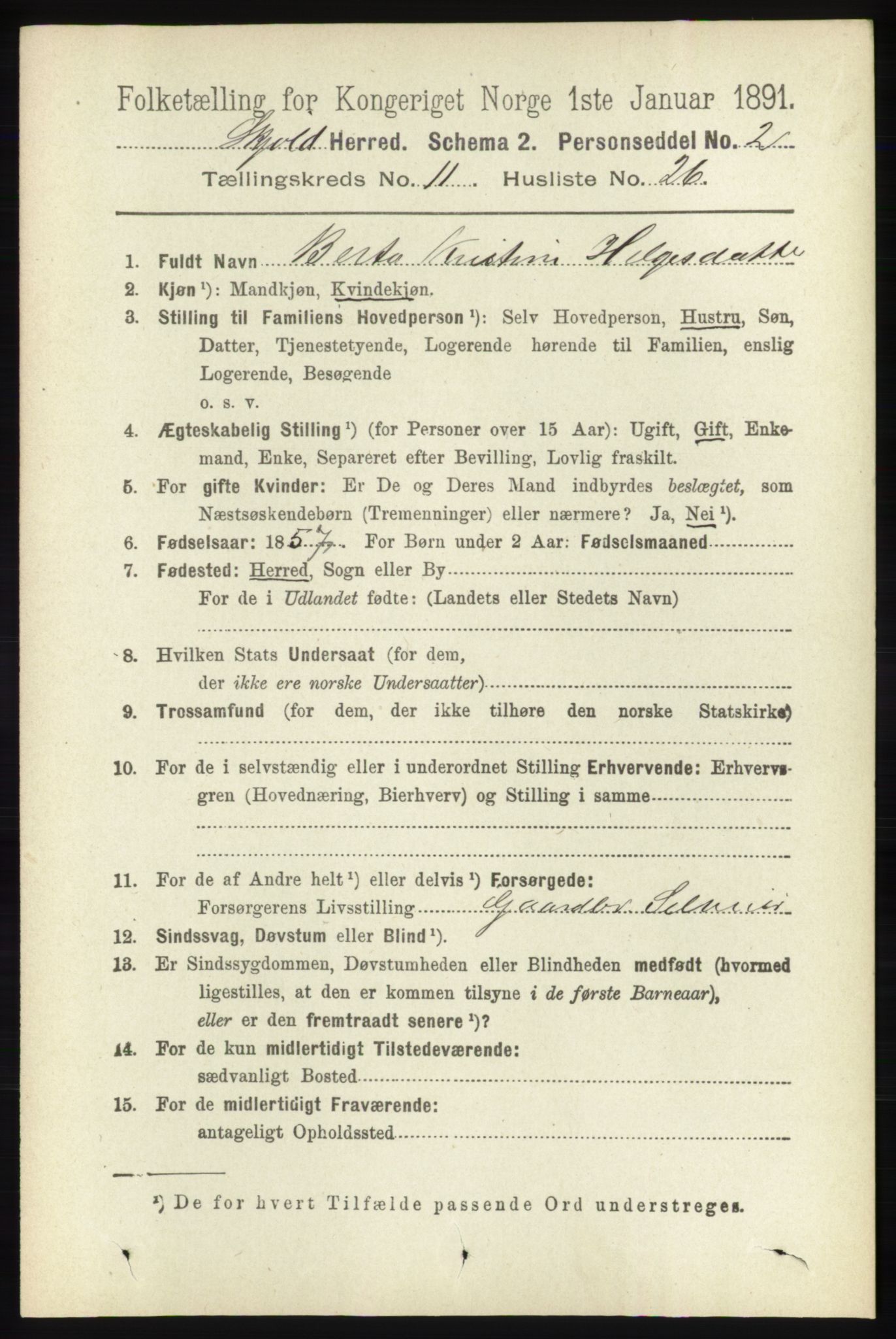 RA, 1891 census for 1154 Skjold, 1891, p. 2190