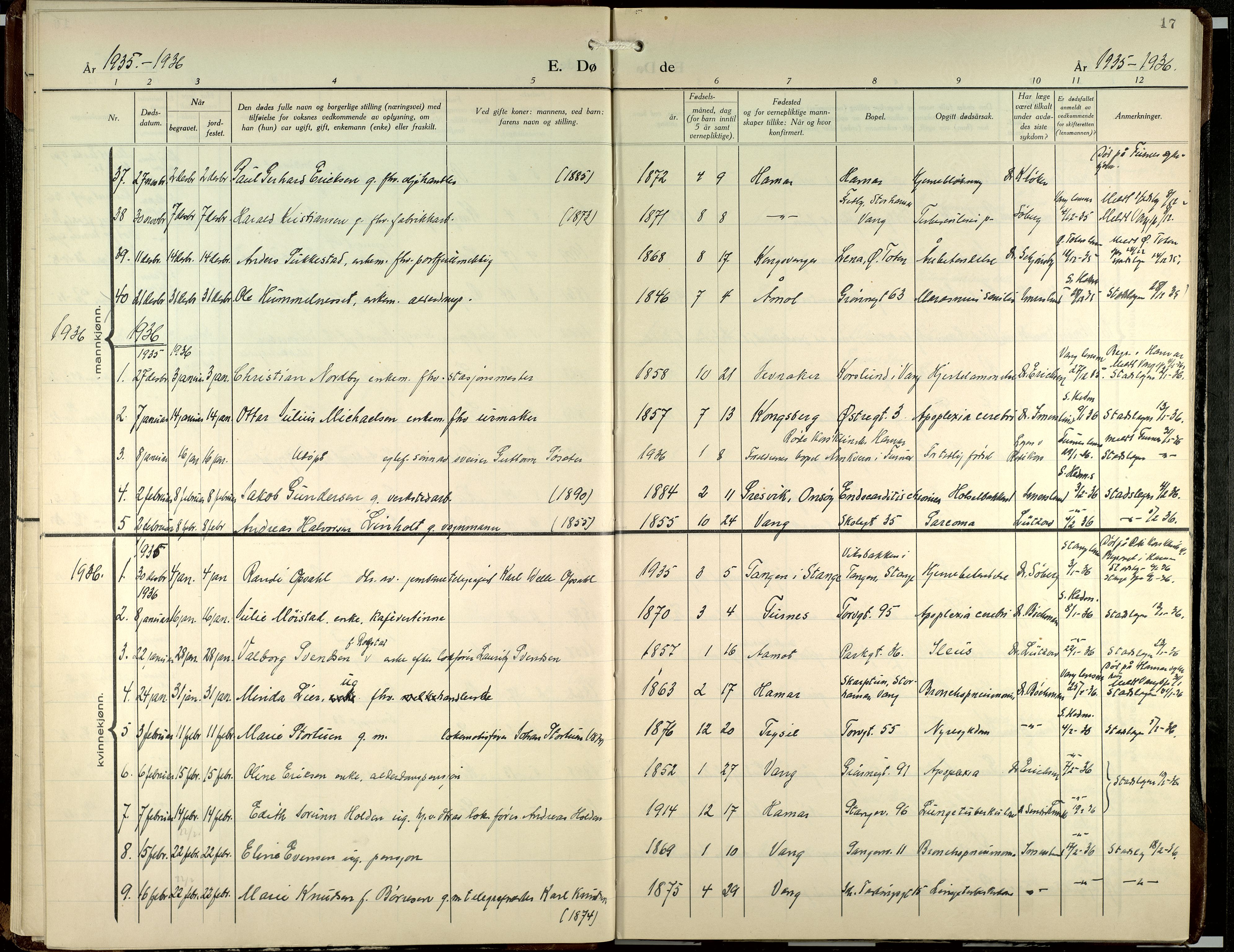 Hamar prestekontor, SAH/DOMPH-002/H/Ha/Haa/L0007: Parish register (official) no. 7, 1933-1953, p. 17