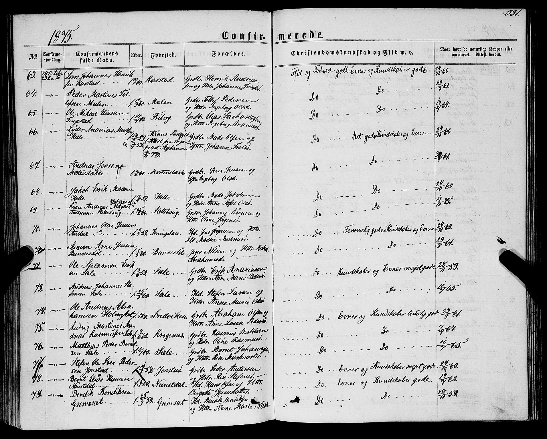 Førde sokneprestembete, AV/SAB-A-79901/H/Haa/Haaa/L0009: Parish register (official) no. A 9, 1861-1877, p. 331