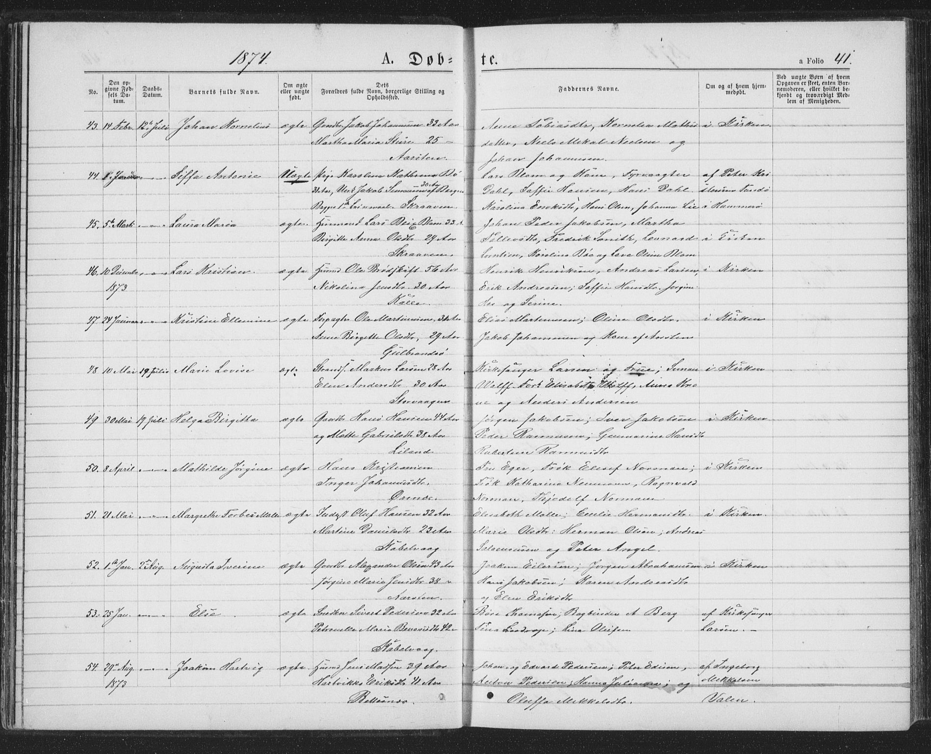 Ministerialprotokoller, klokkerbøker og fødselsregistre - Nordland, SAT/A-1459/874/L1074: Parish register (copy) no. 874C03, 1870-1876, p. 41