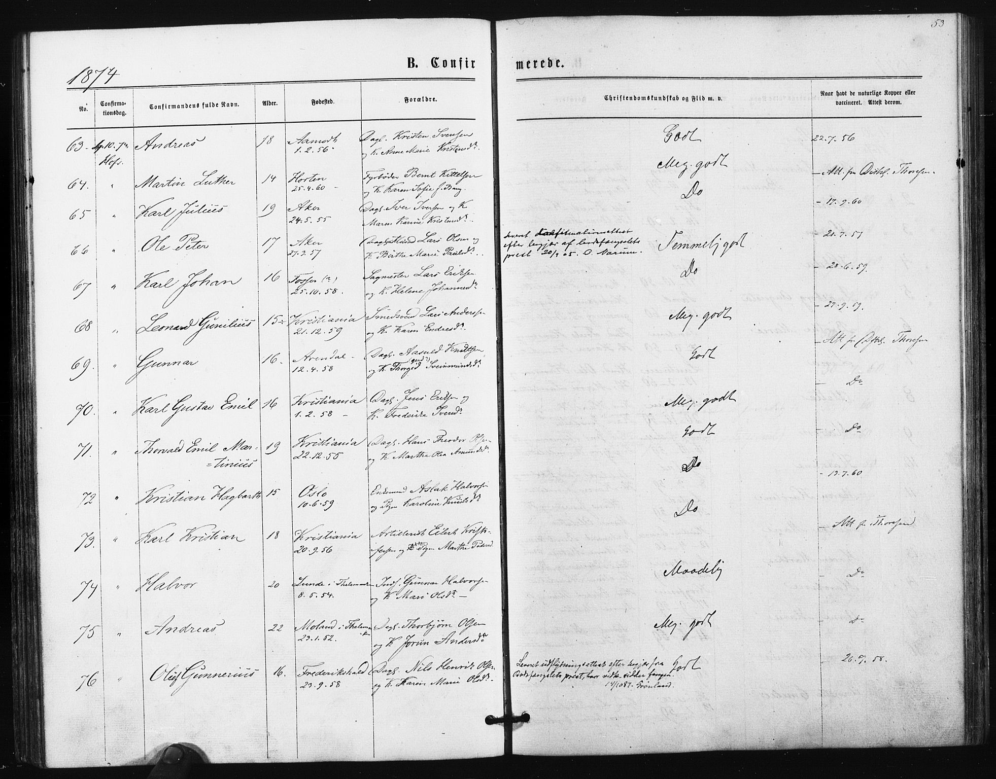 Ullensaker prestekontor Kirkebøker, AV/SAO-A-10236a/F/Fa/L0017: Parish register (official) no. I 17, 1871-1875, p. 53