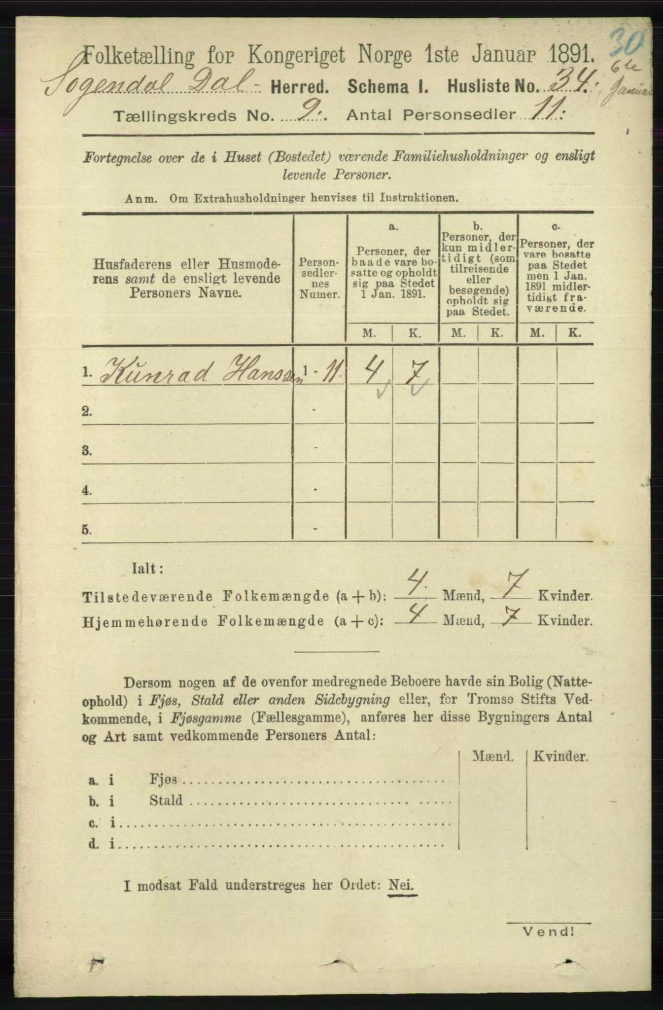 RA, 1891 census for 1111 Sokndal, 1891, p. 3151