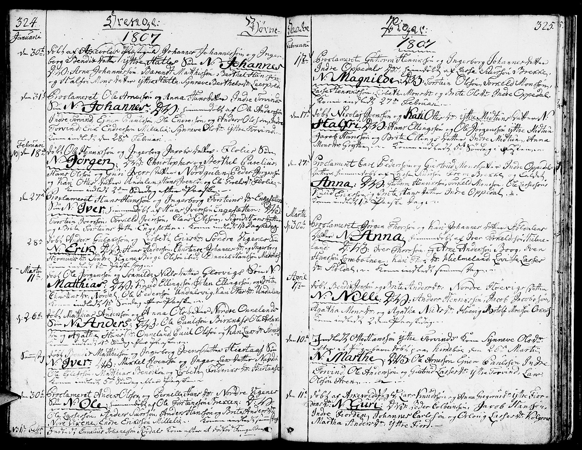 Gulen sokneprestembete, SAB/A-80201/H/Haa/Haaa/L0016: Parish register (official) no. A 16, 1798-1808, p. 324-325