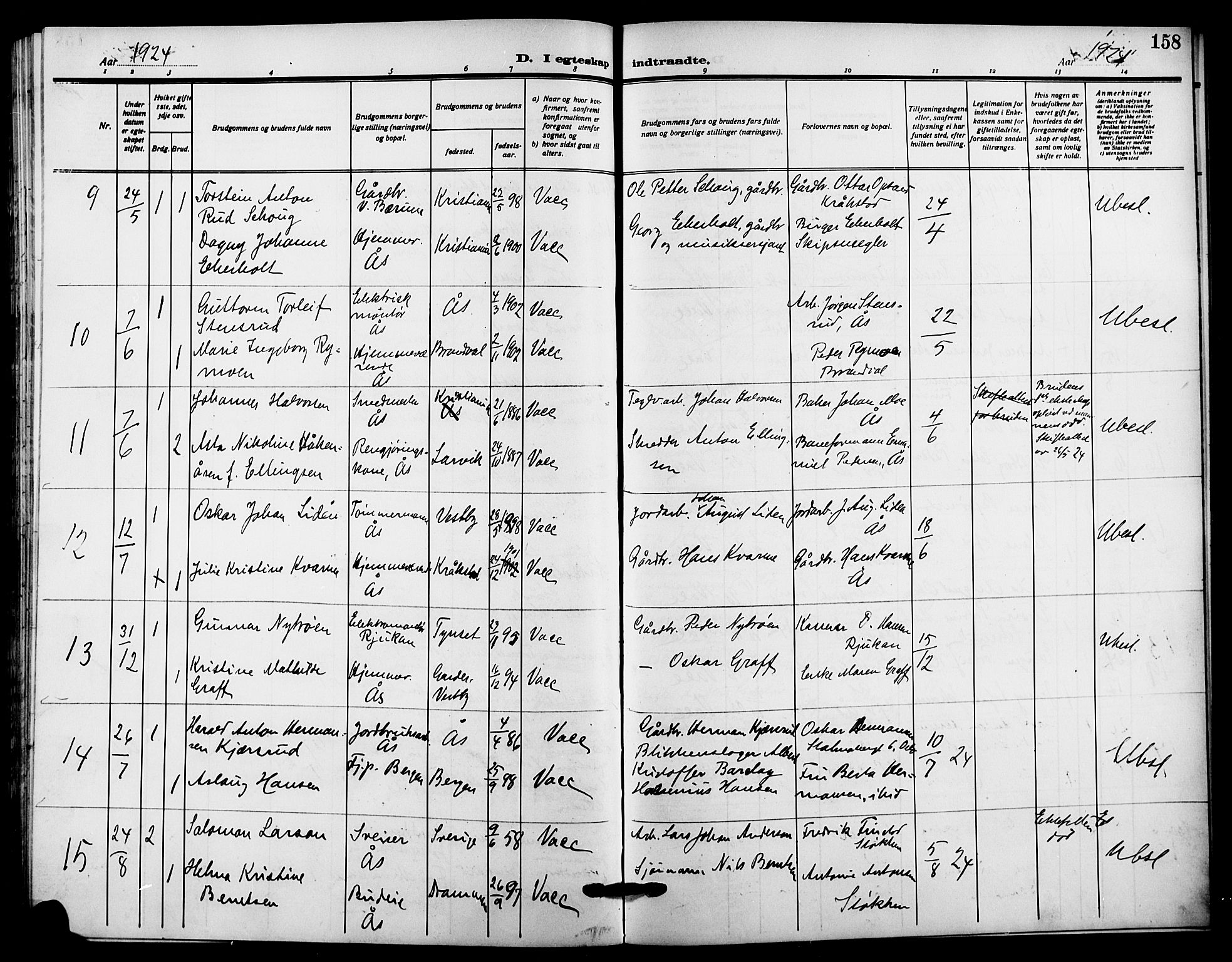 Ås prestekontor Kirkebøker, SAO/A-10894/G/Ga/L0005: Parish register (copy) no. I 5, 1916-1924, p. 158