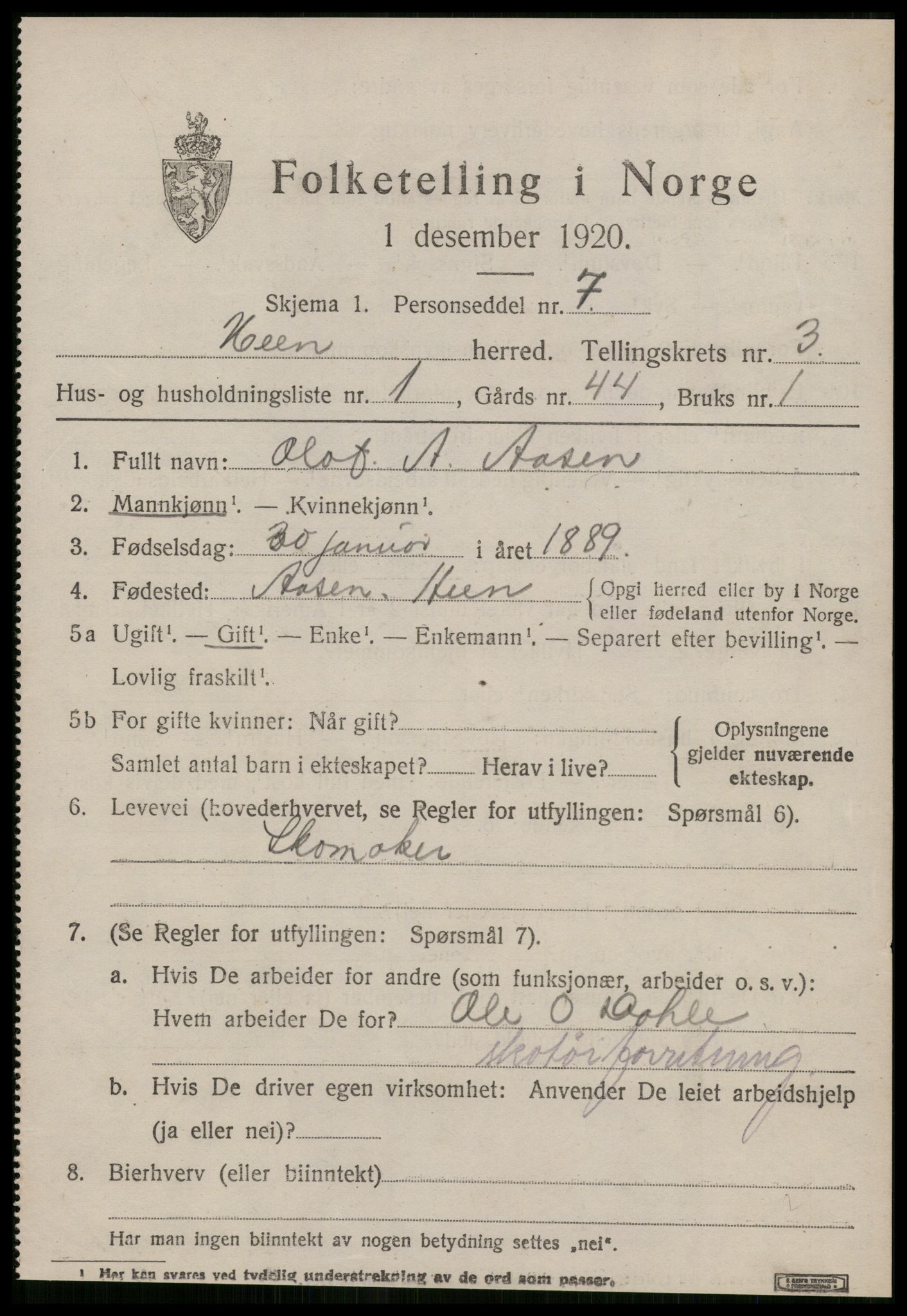 SAT, 1920 census for Hen, 1920, p. 1438