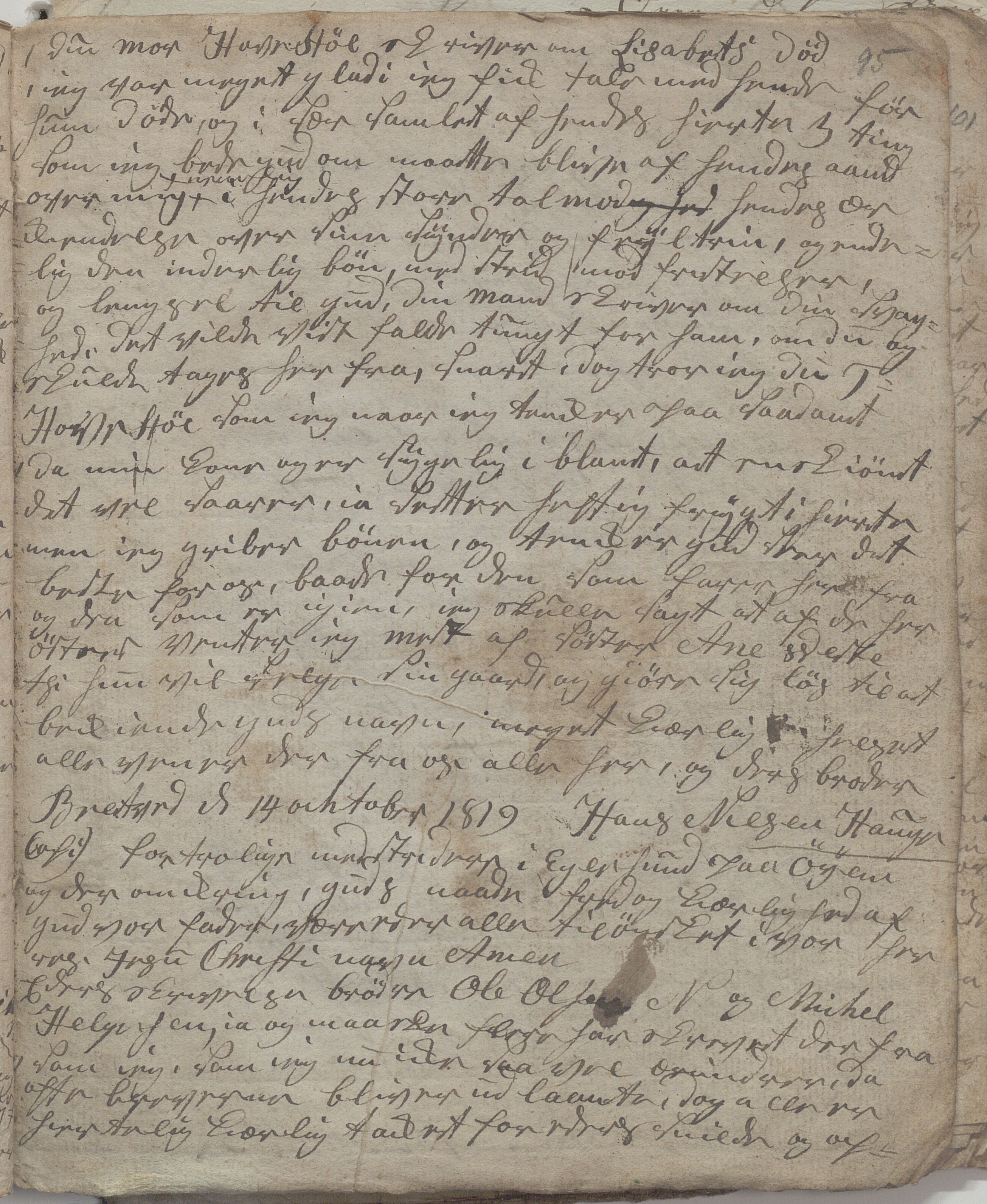 Heggtveitsamlingen, TMF/A-1007/H/L0047/0006: Kopibøker, brev etc.  / "Kopibok IV"/"MF IV", 1815-1819, p. 95