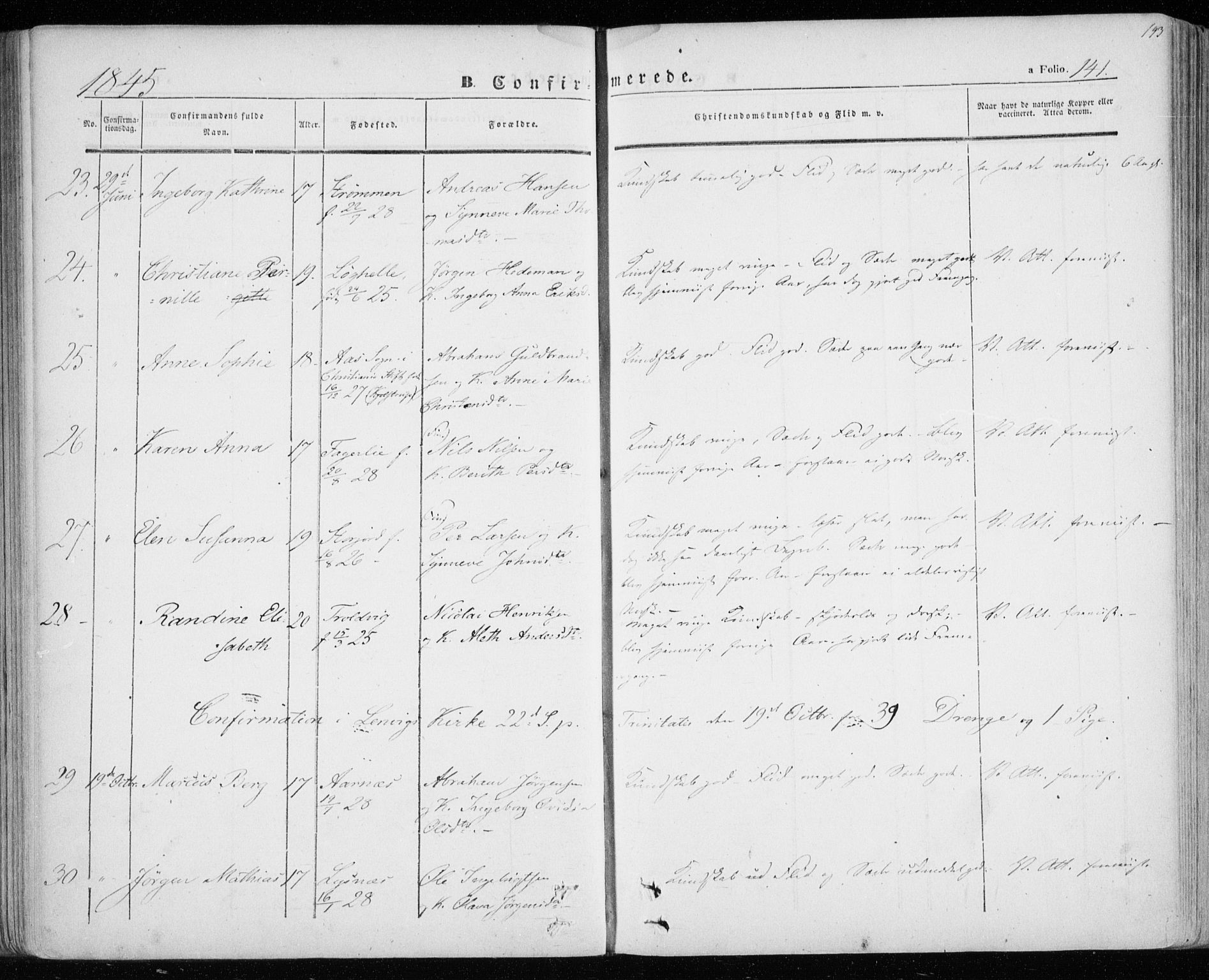 Lenvik sokneprestembete, SATØ/S-1310/H/Ha/Haa/L0006kirke: Parish register (official) no. 6, 1845-1854, p. 143
