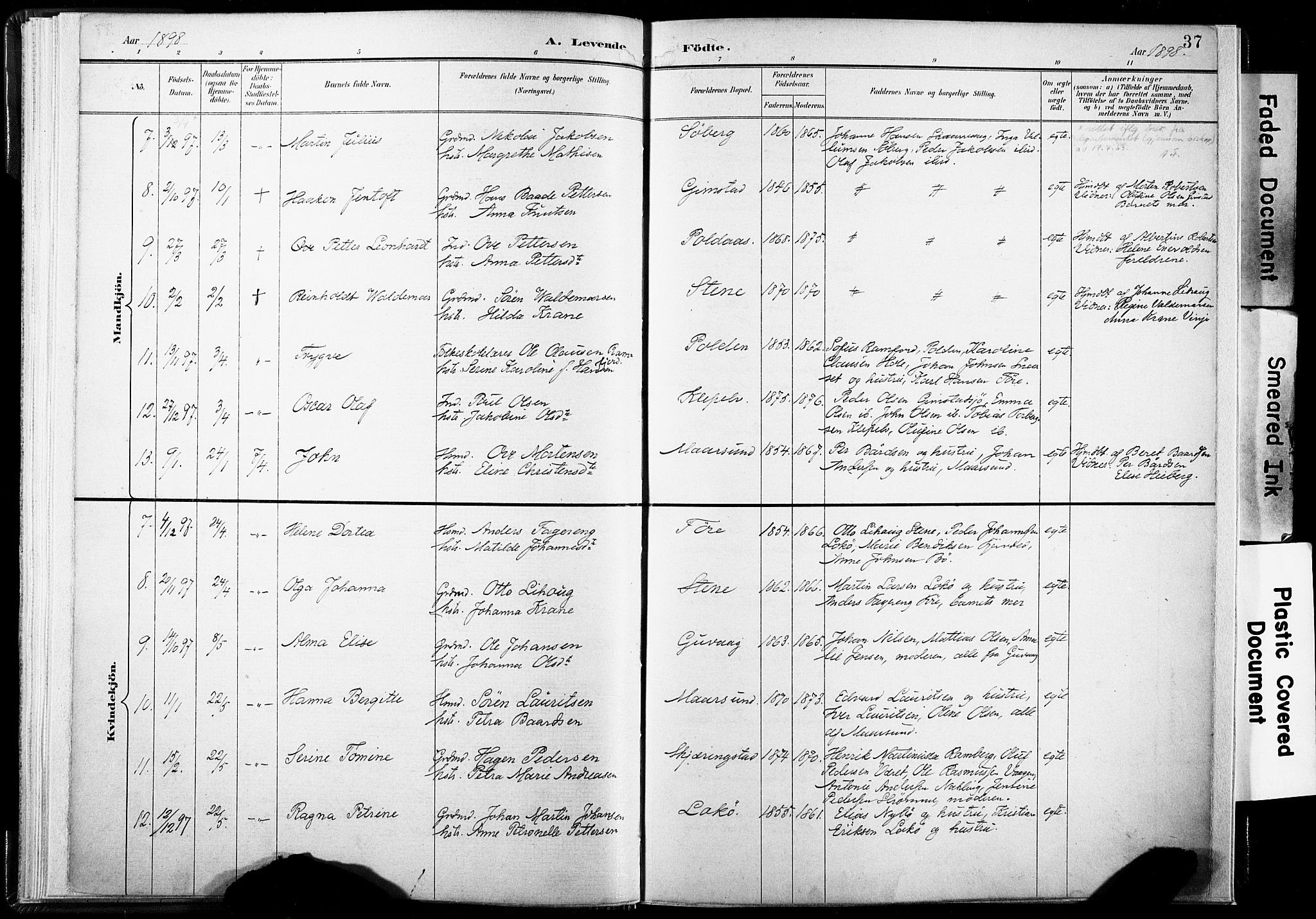 Ministerialprotokoller, klokkerbøker og fødselsregistre - Nordland, AV/SAT-A-1459/891/L1304: Parish register (official) no. 891A09, 1895-1921, p. 37