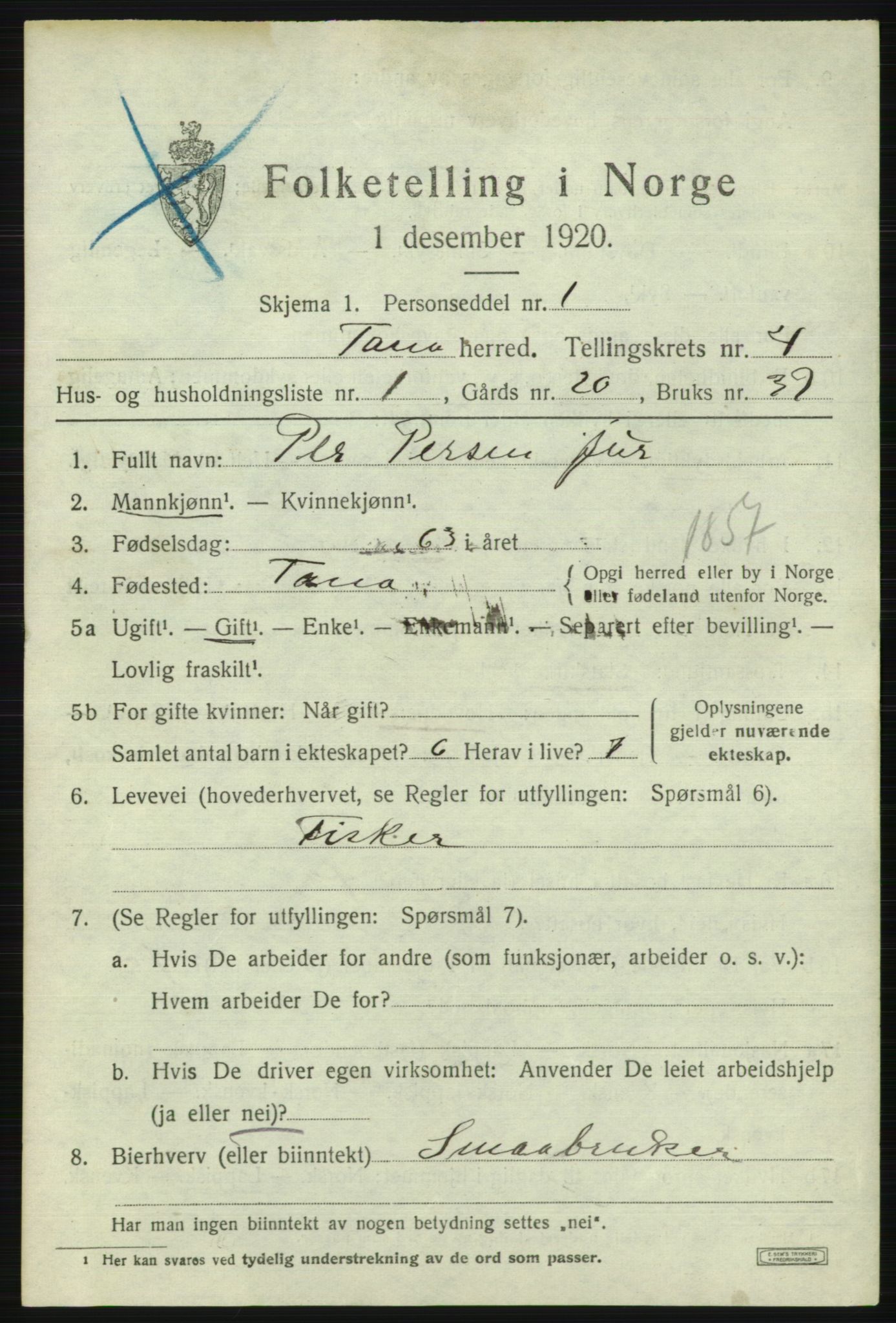 SATØ, 1920 census for Tana, 1920, p. 3022