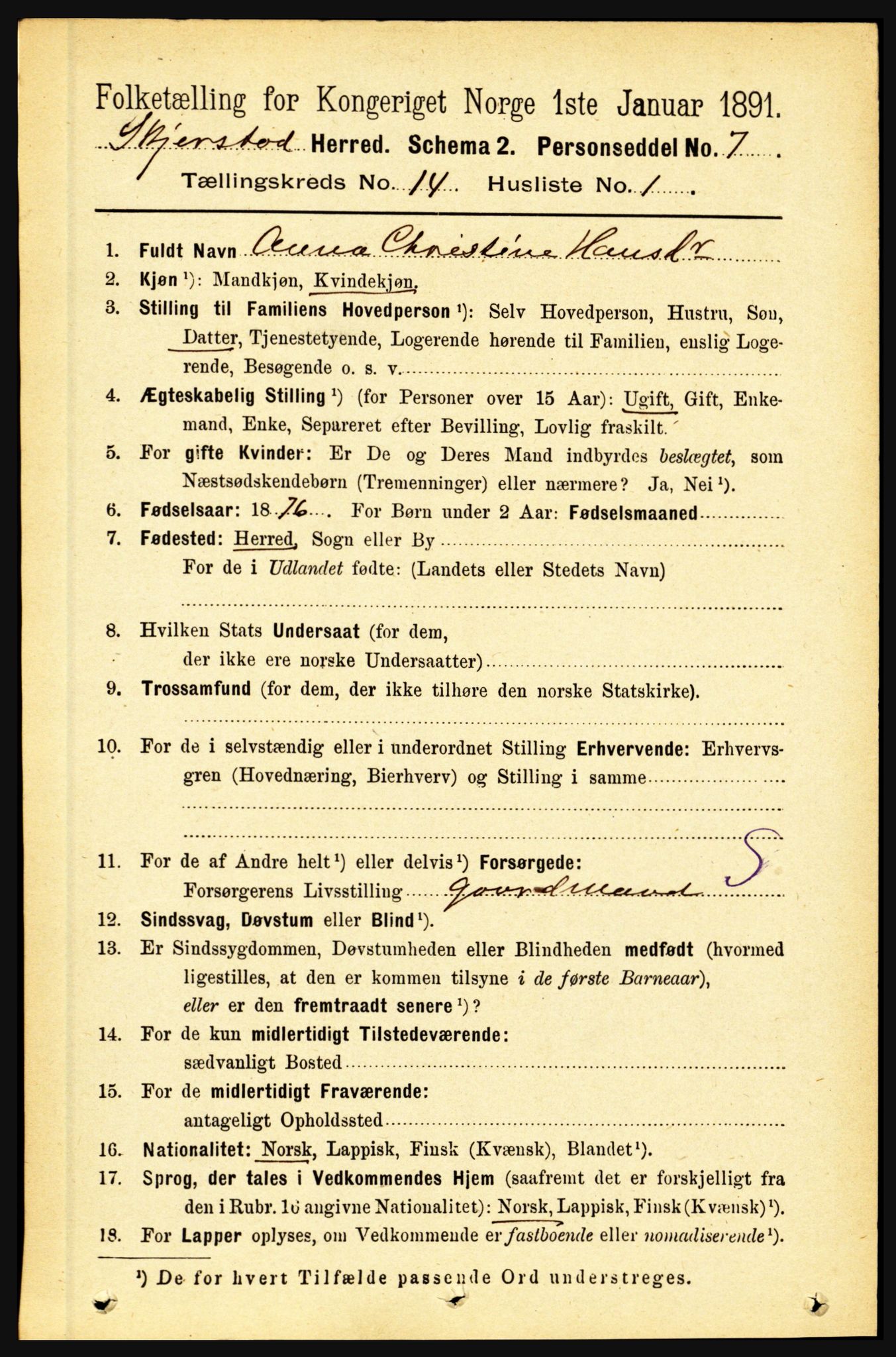 RA, 1891 census for 1842 Skjerstad, 1891, p. 5022