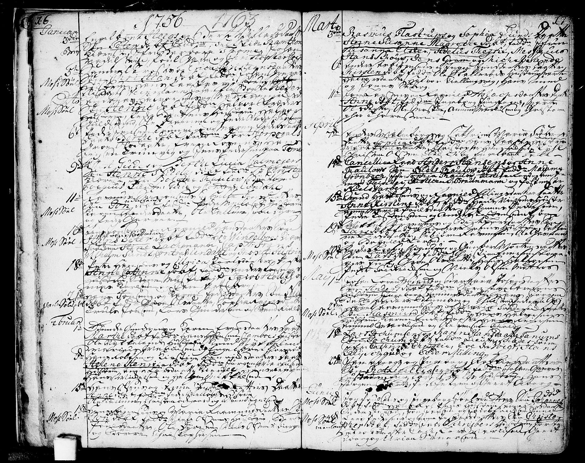 Moss prestekontor Kirkebøker, SAO/A-2003/F/Fa/L0002: Parish register (official) no. I 2, 1753-1779, p. 16-17