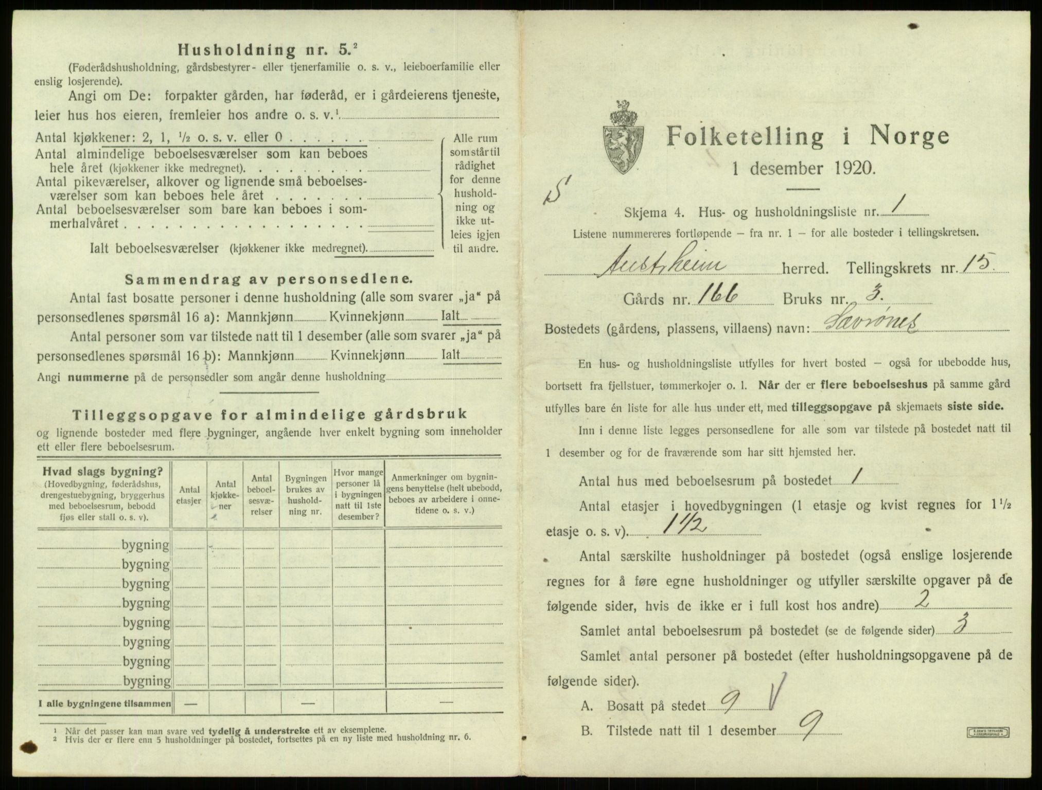 SAB, 1920 census for Austrheim, 1920, p. 693